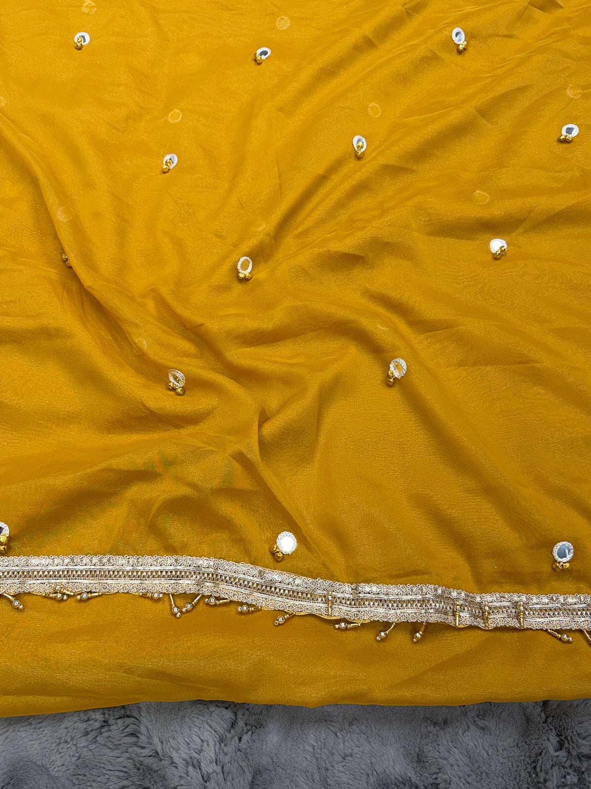 Yellow poly georgette saree view 4