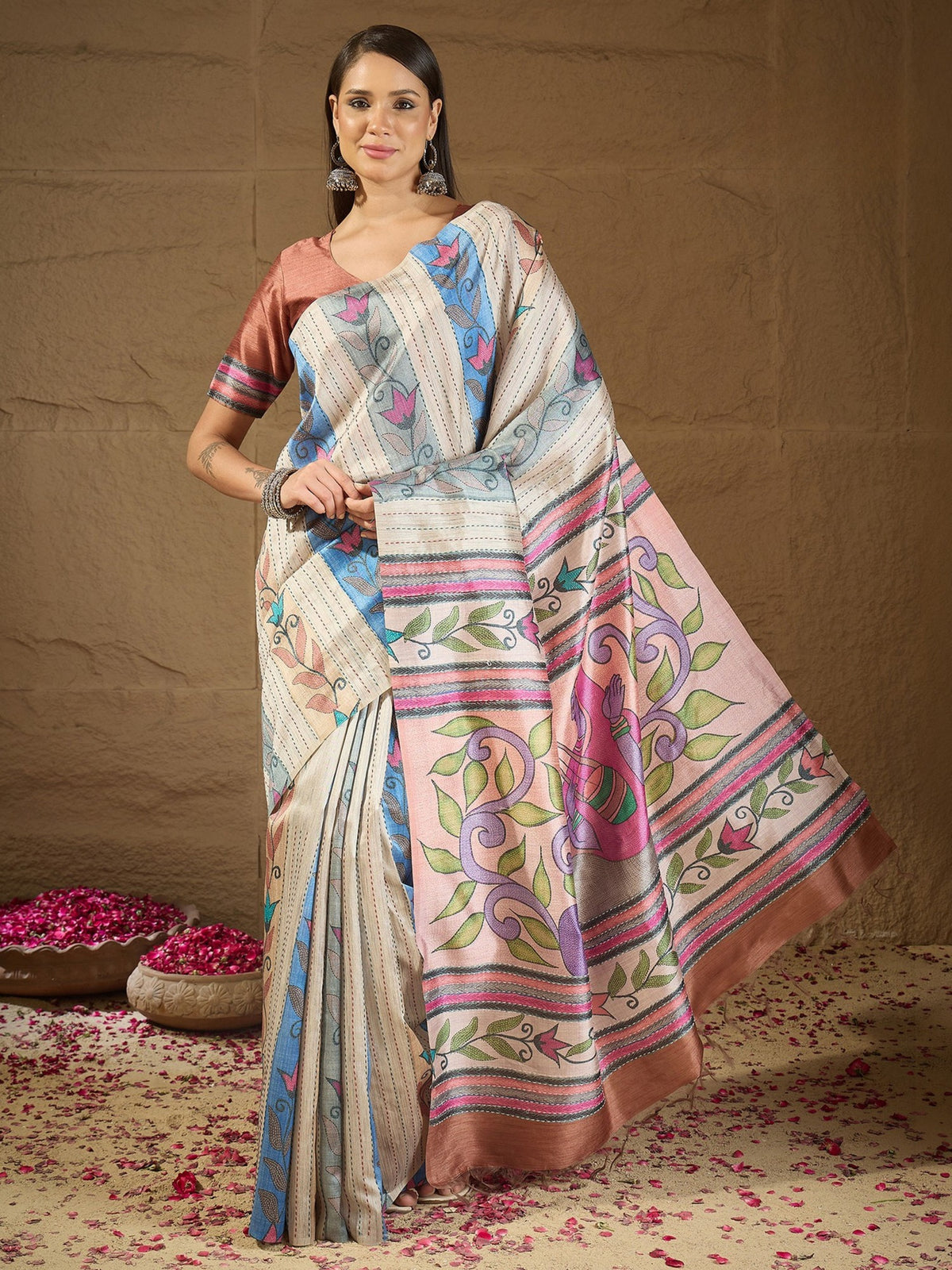 Multicolored art silk saree view 3