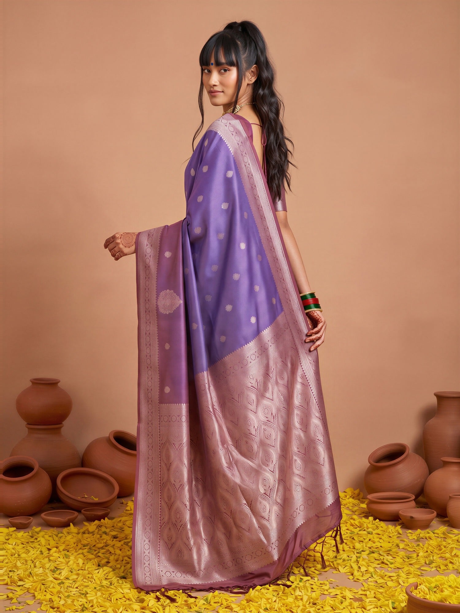 Purple Cotton Blend saree – detail view 1