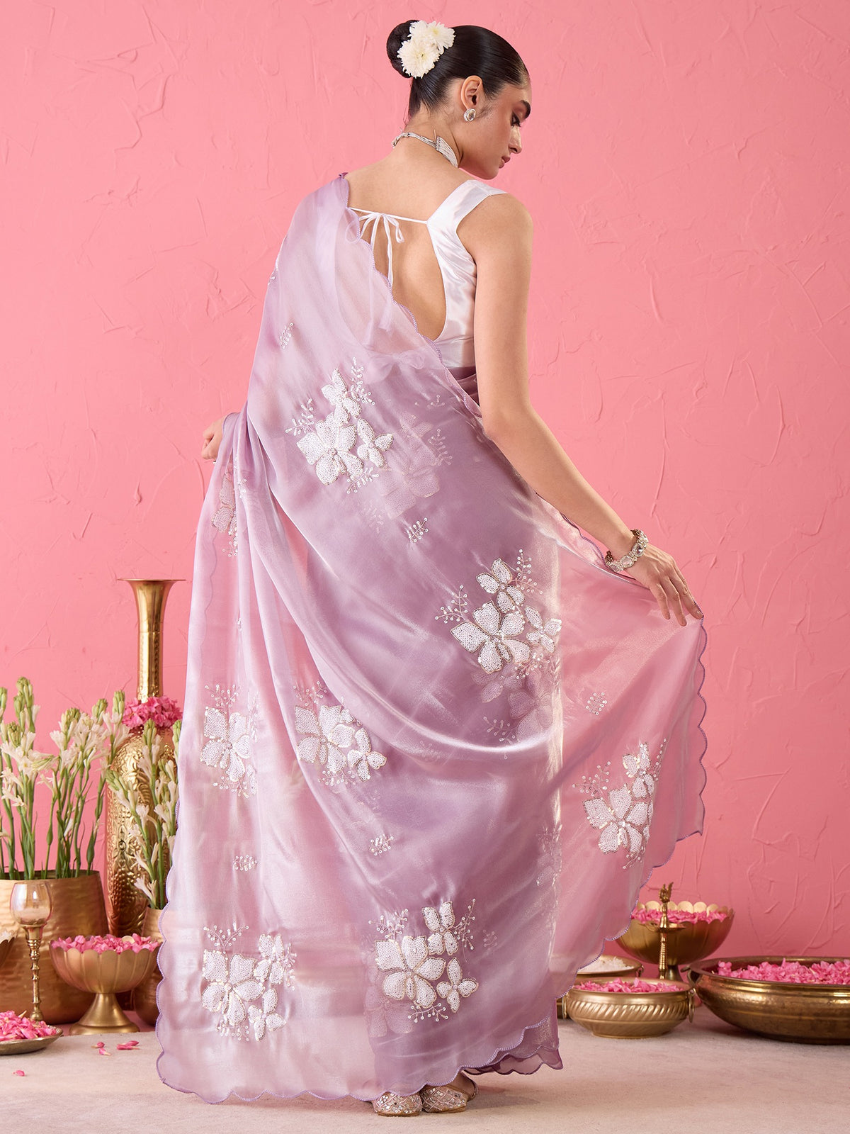 Lavender Organza saree – detail view 6