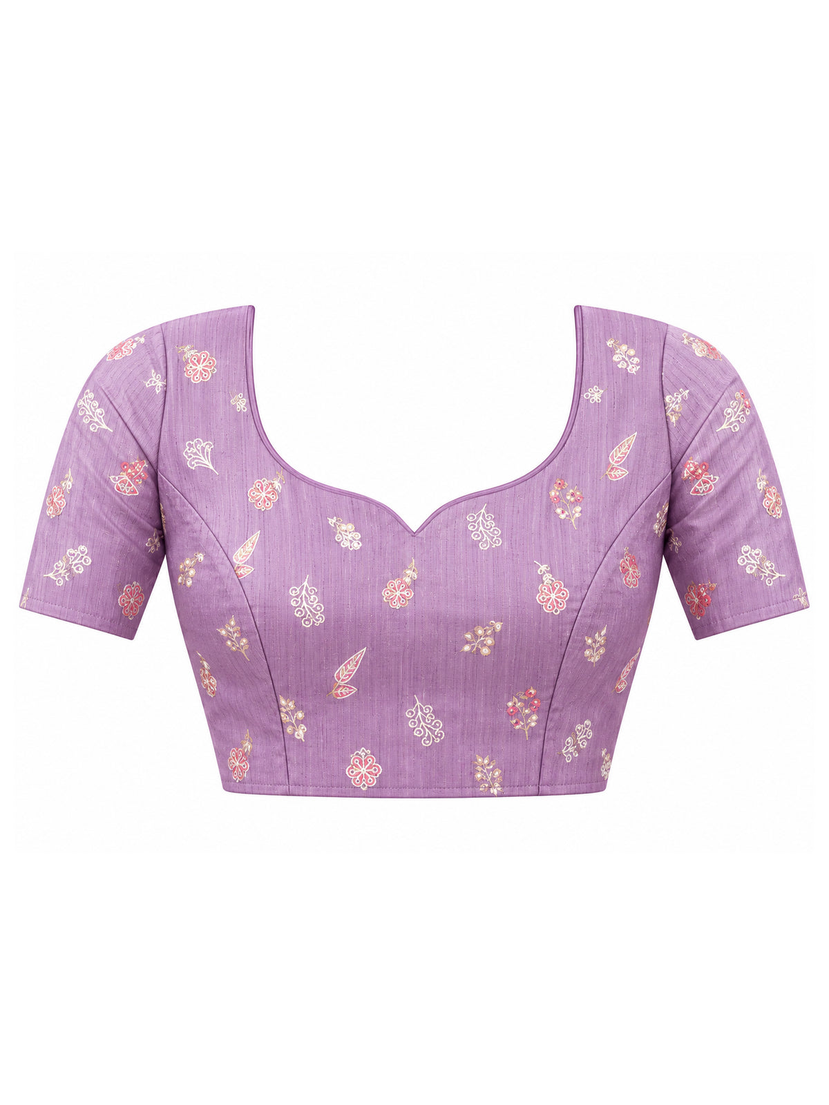 Unstitched mauve silk blend blouse piece with foil design