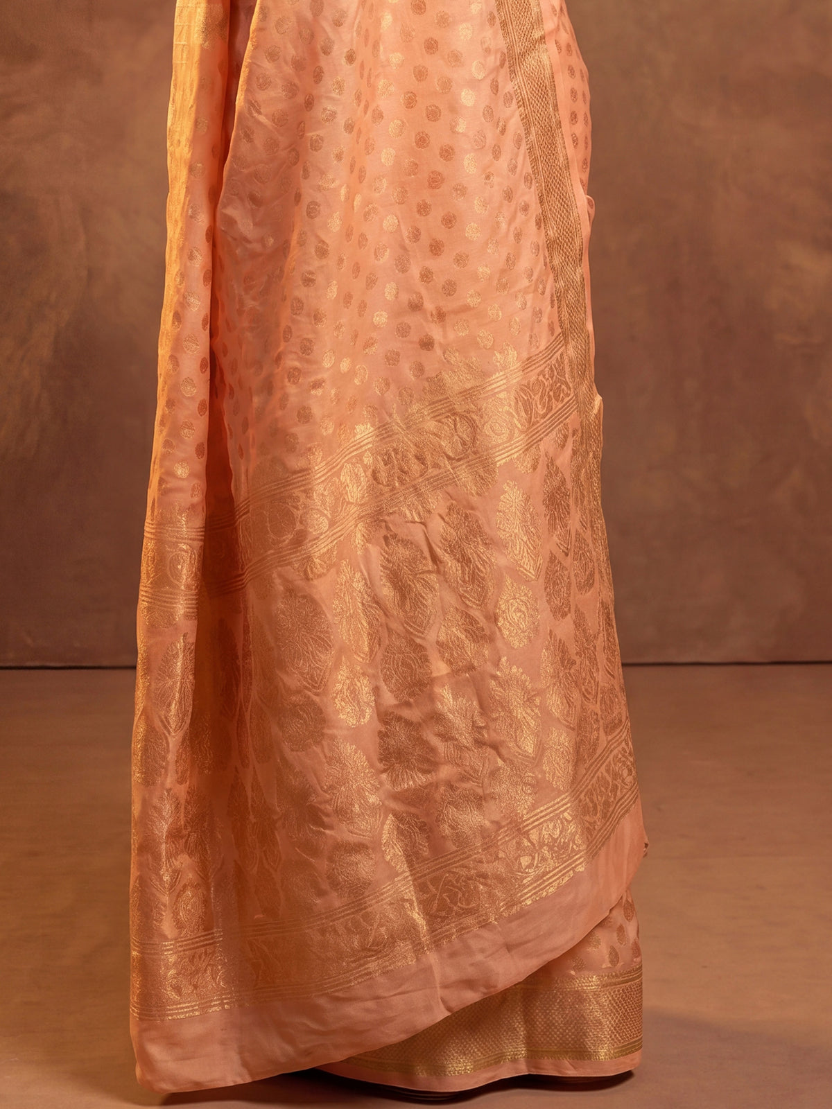 Orange Silk Blend saree – detail view 5