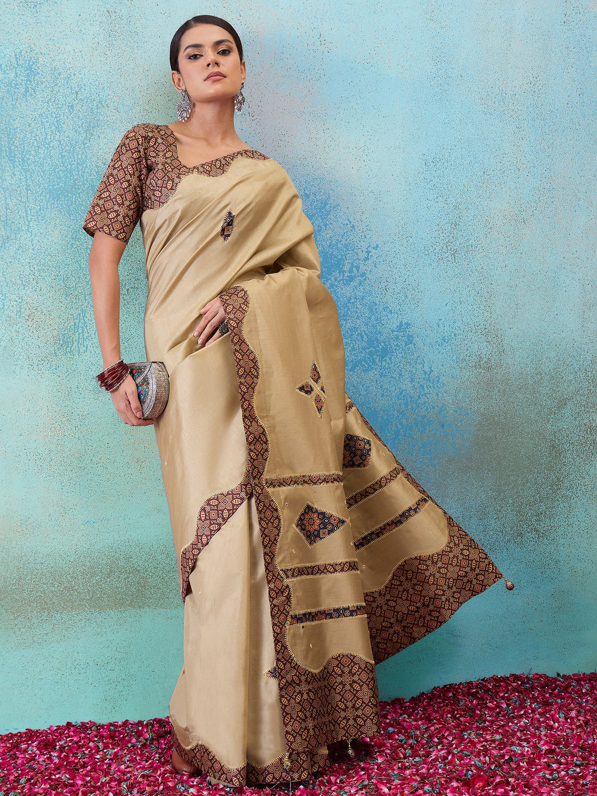 Light Brown silk blend saree view 5