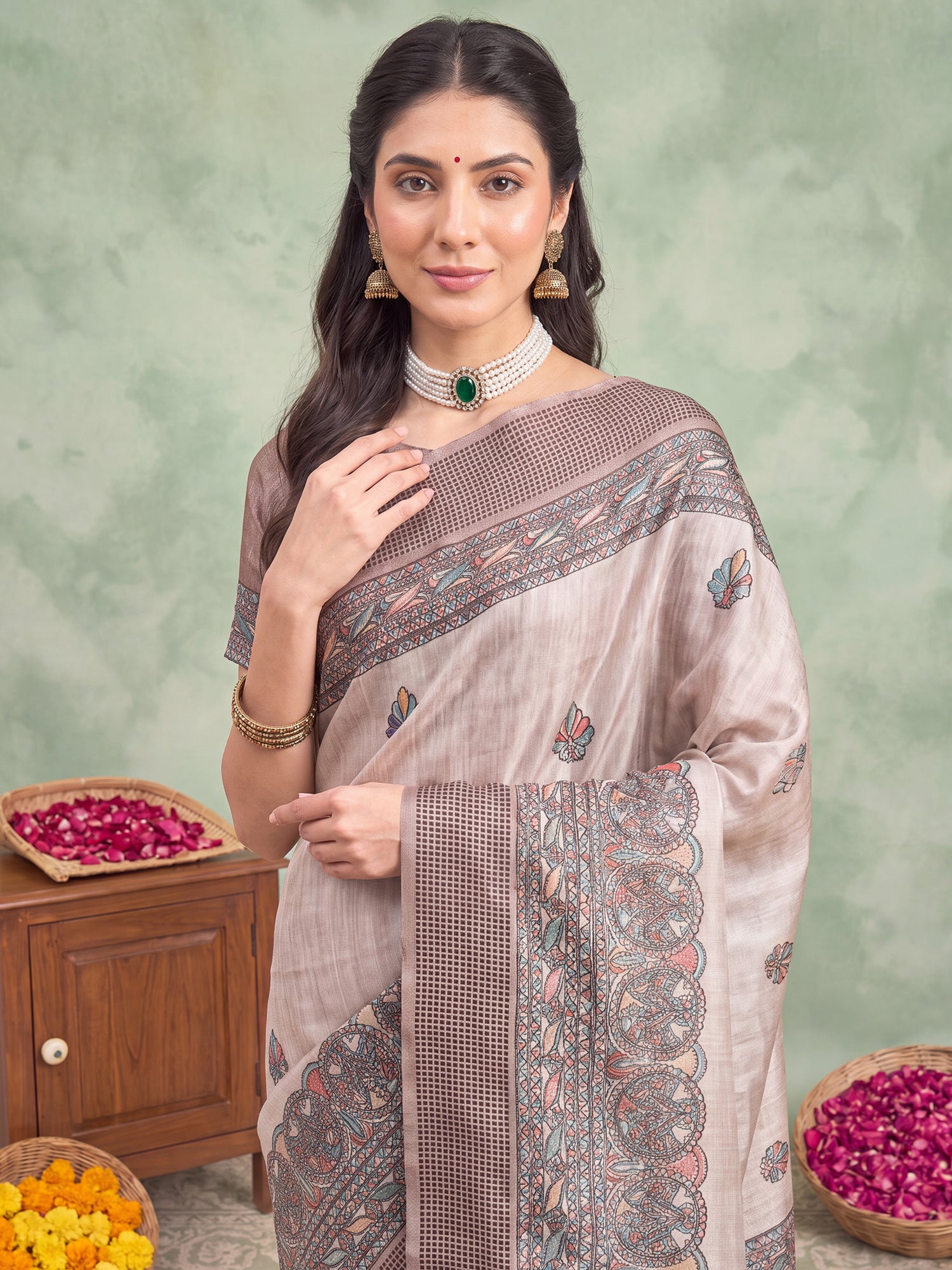 Beige Manipuri Silk saree – detail view 4