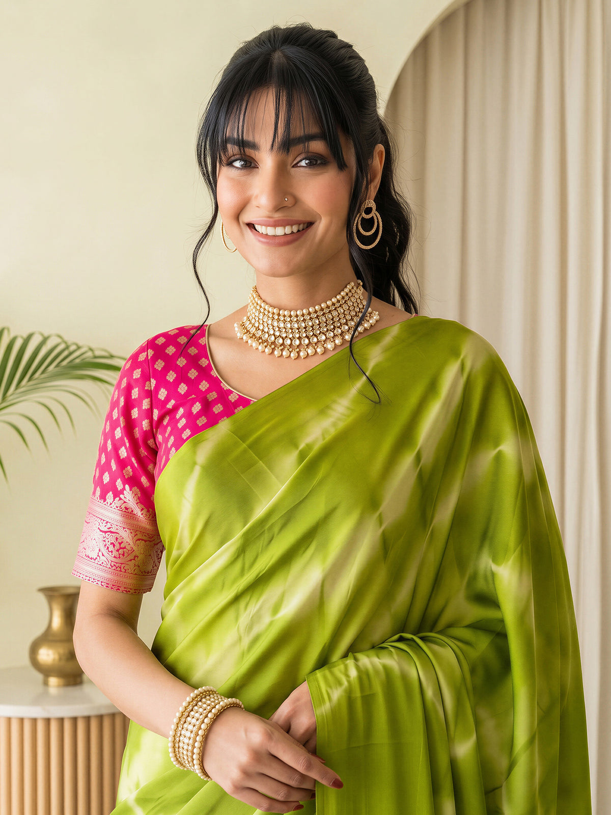 Light Green Satin Silk saree – detail view 4
