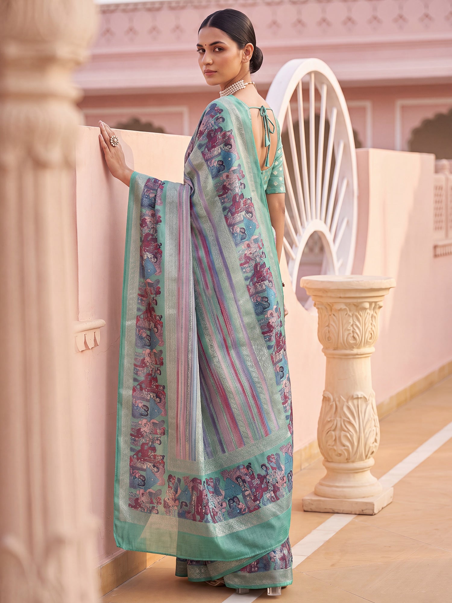 Sea Green Jute Silk saree – detail view 1