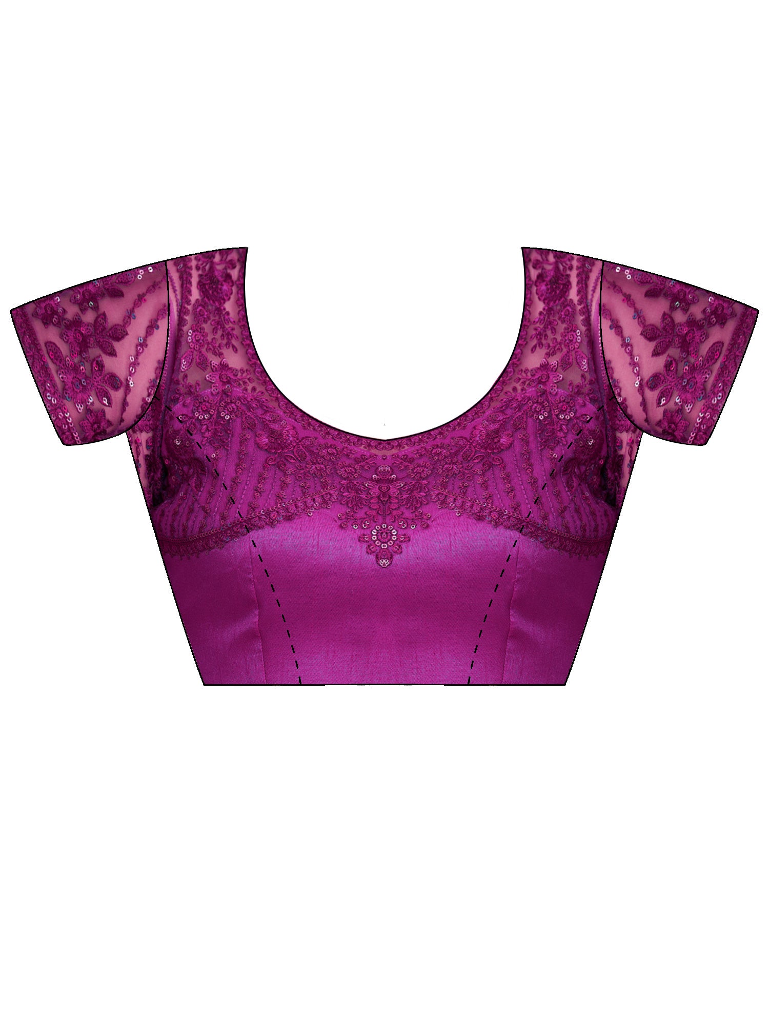 Unstitched purple satin blouse piece with embellished design