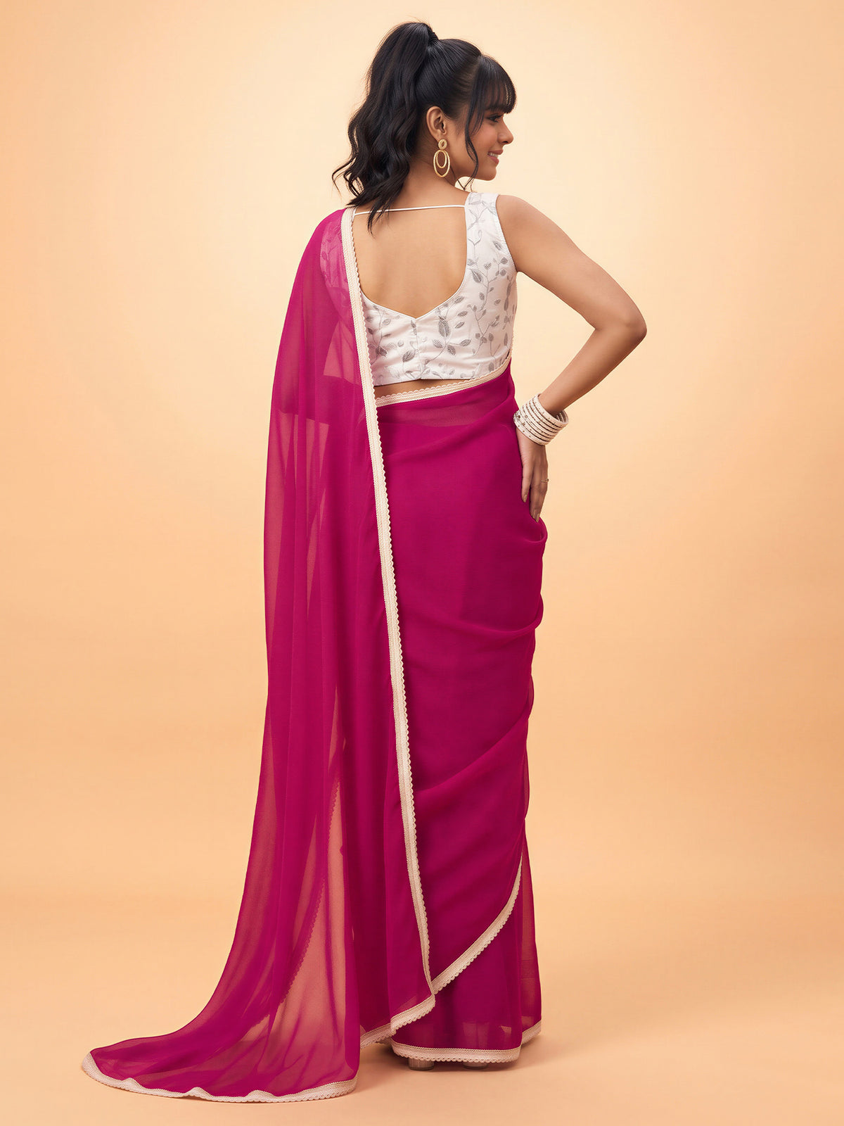 Pink Satin Silk saree – detail view 1