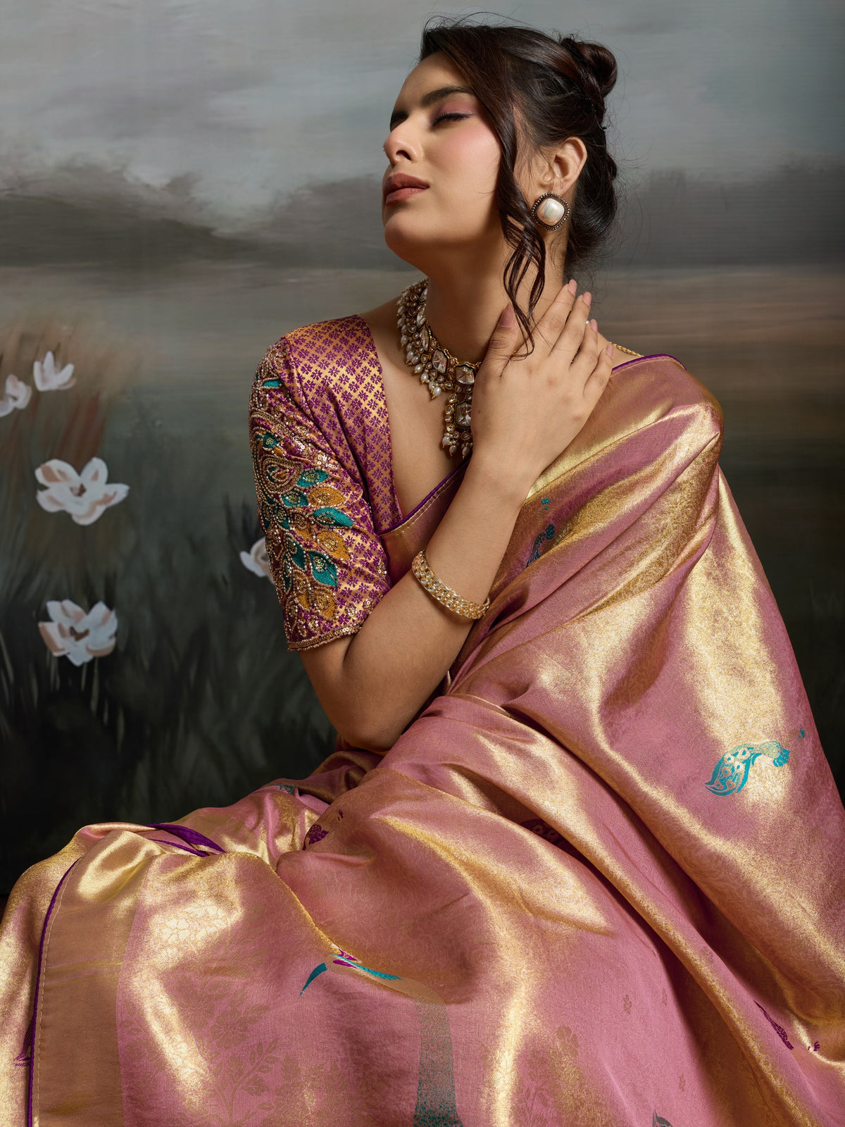 Lavender Banarasi Silk saree – detail view 4