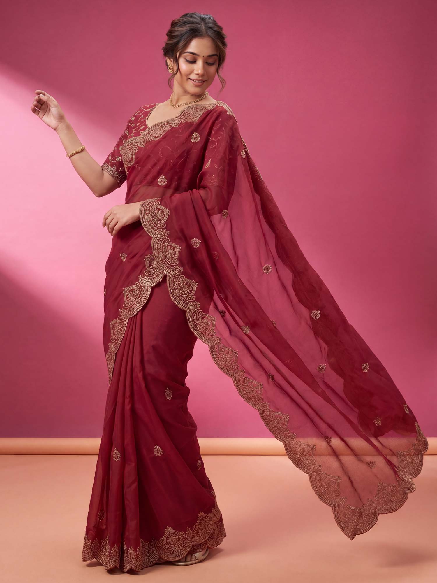 Pink Georgette saree – detail view 3