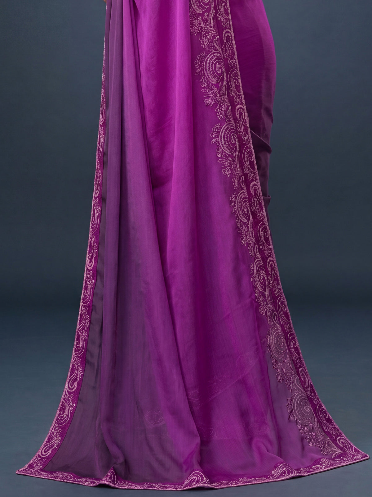 Purple Chiffon saree – detail view 5