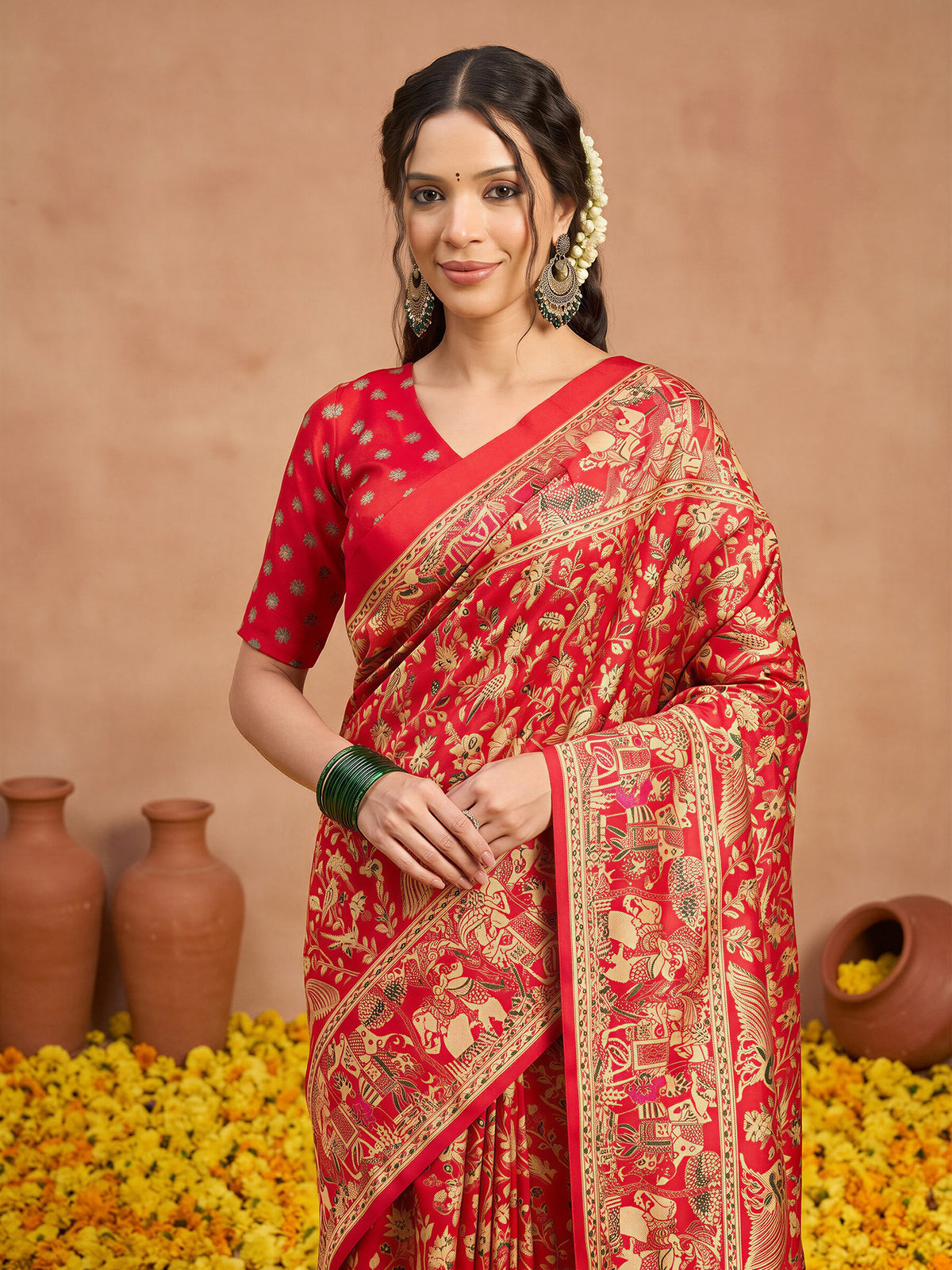 Red Silk Blend saree – detail view 4