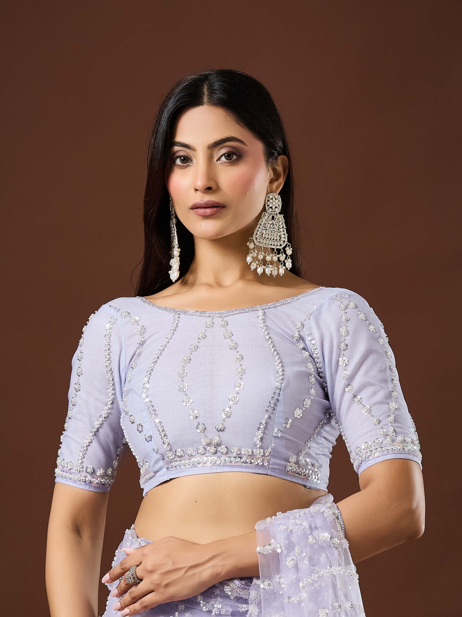 Lavender Net saree – detail view 6