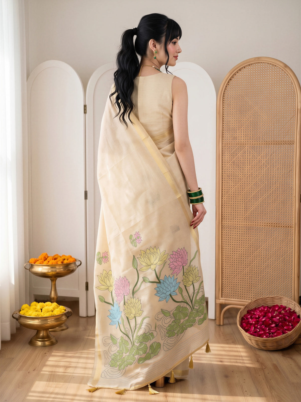 Off White Muga Silk saree – detail view 2