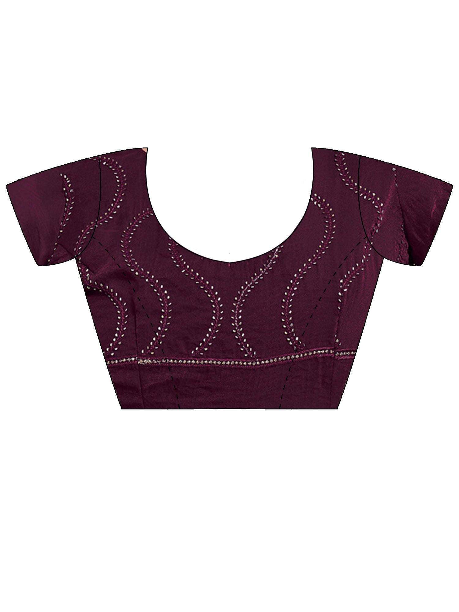 Unstitched wine tissue blouse piece with embellished design
