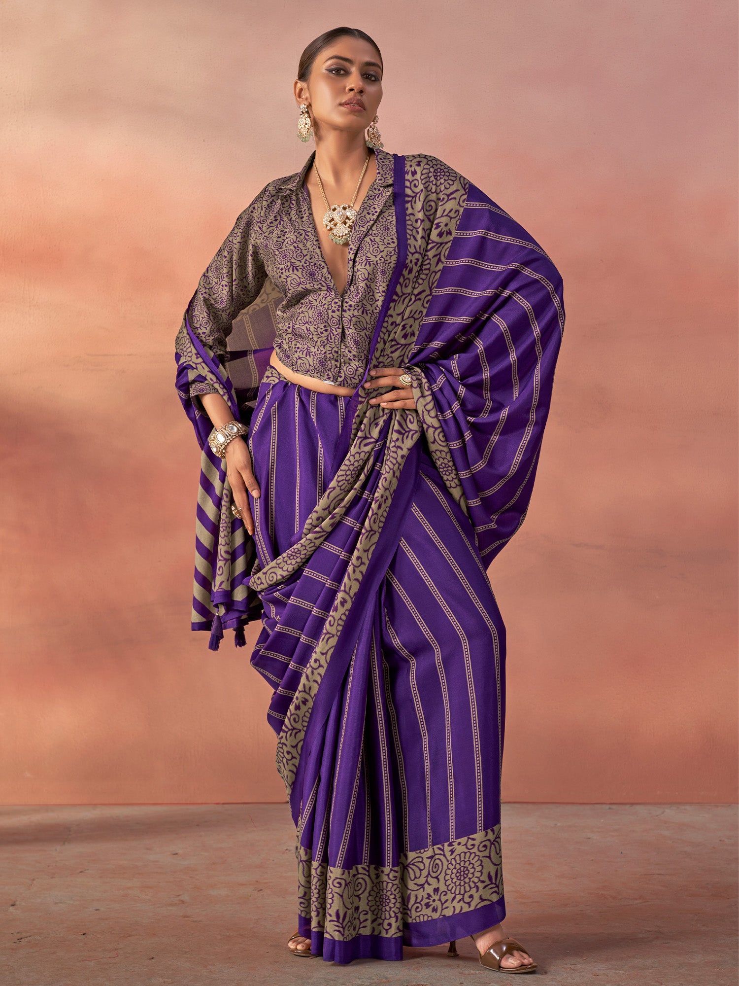 Purple Silk Blend saree – detail view 1