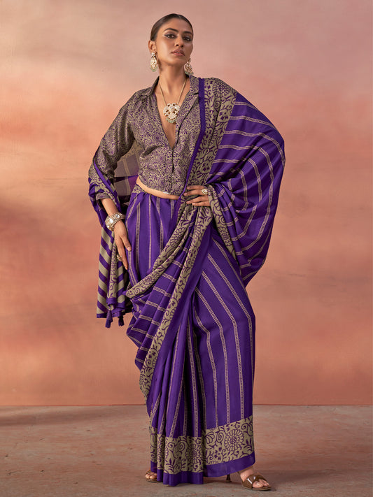 Purple Silk Blend saree – detail view 1
