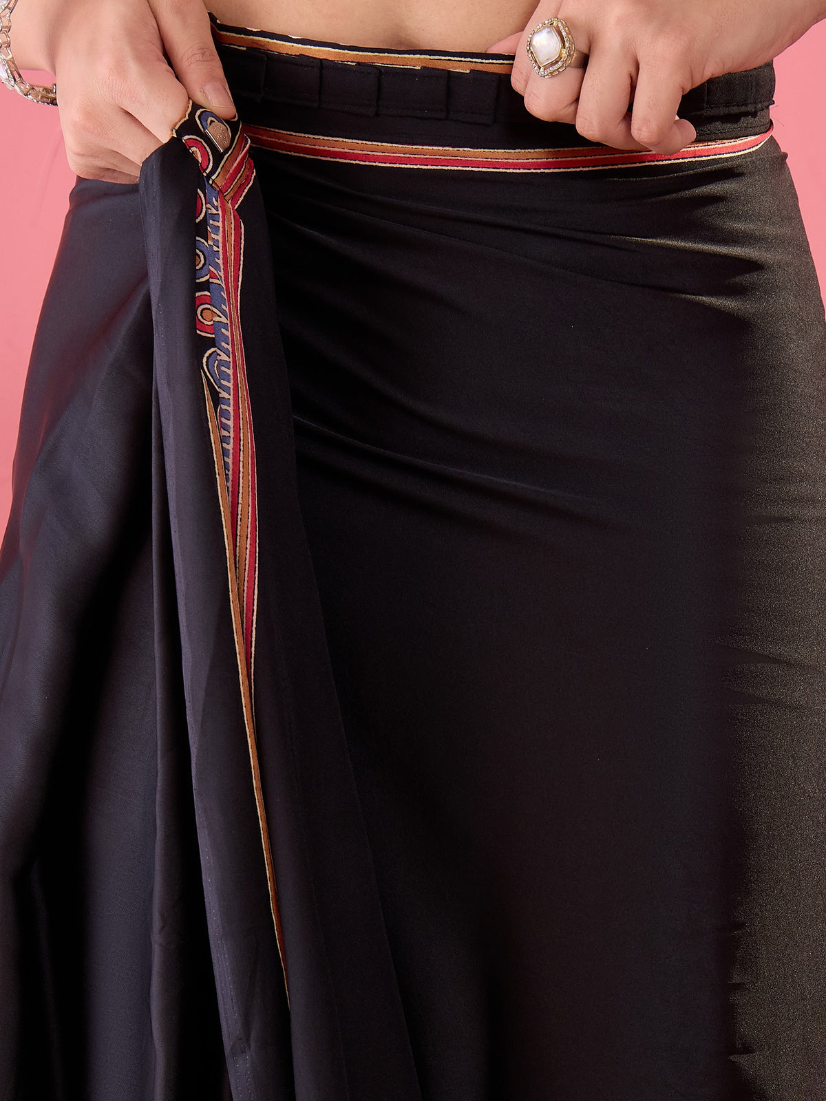Black Satin saree – detail view 2