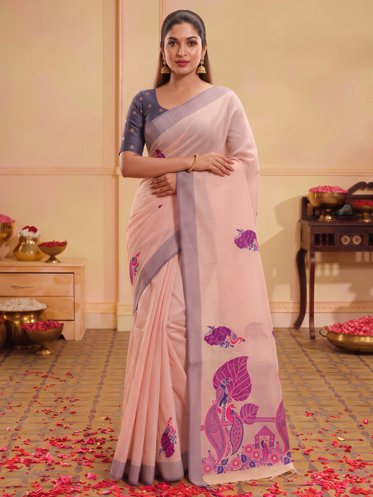 Rose silk blend saree view 3