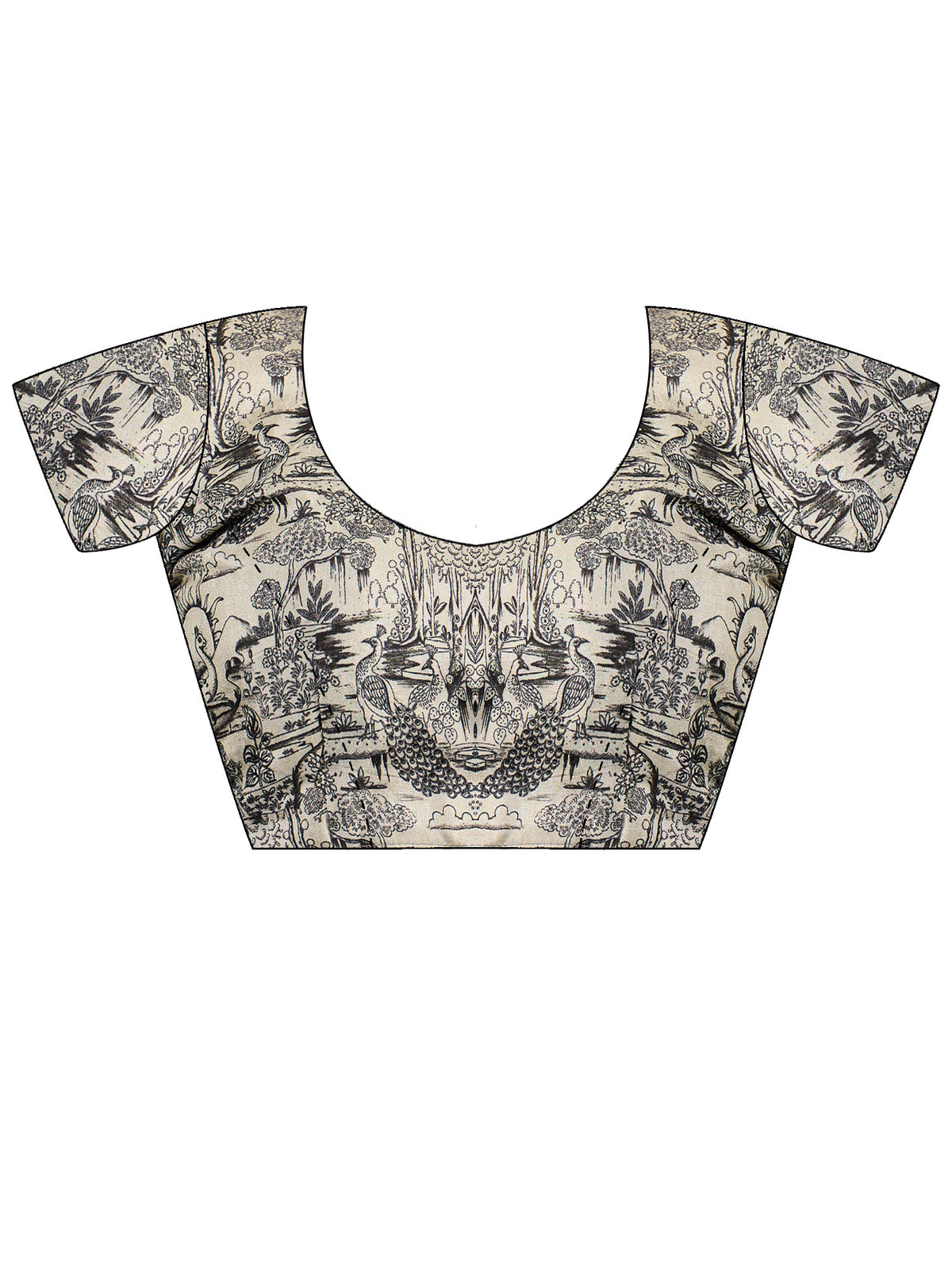 Unstitched off white viscose silk blouse piece with botanical design
