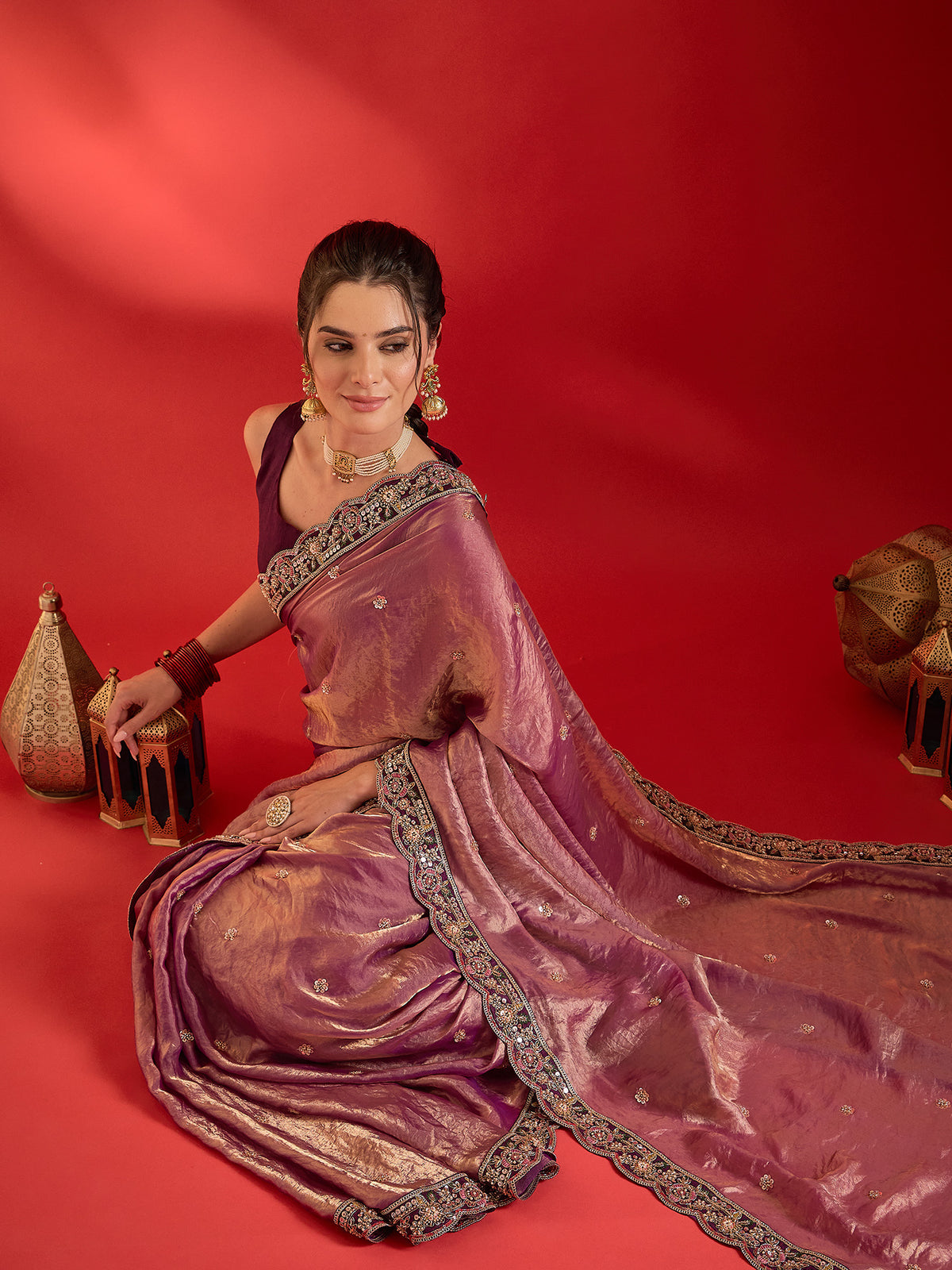 Purple Satin saree – detail view 3