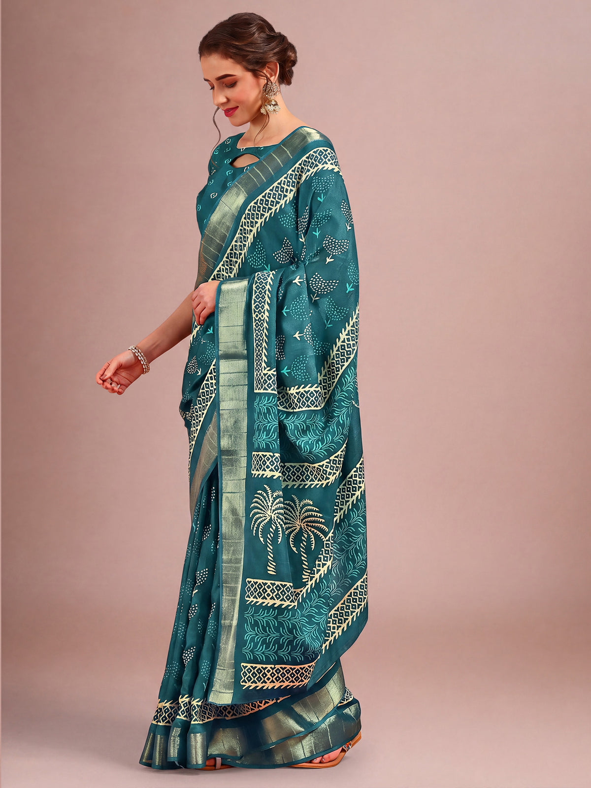 Teal Blue Cotton Silk saree – detail view 2