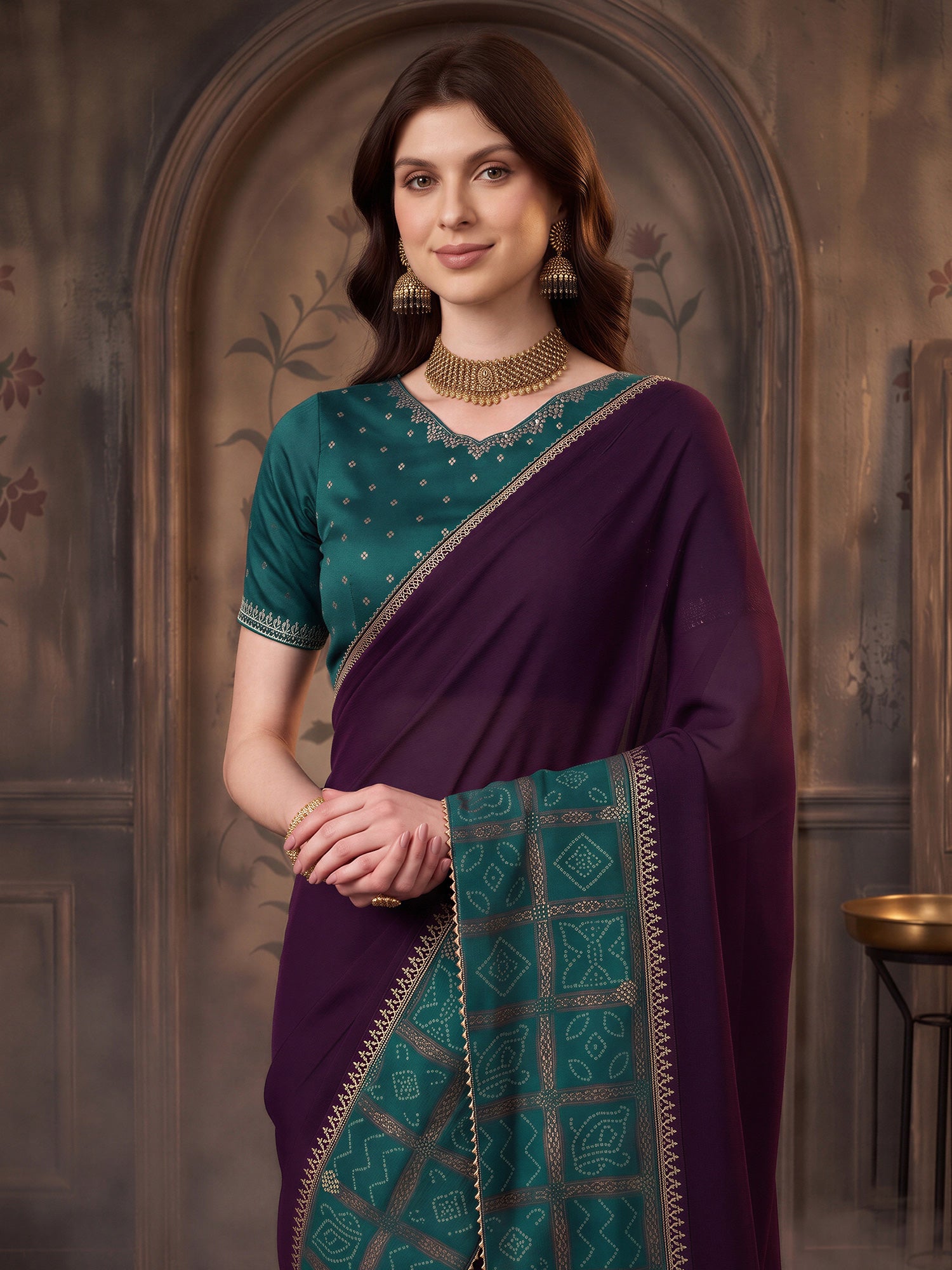 Purple Vichitra Silk saree – detail view 4