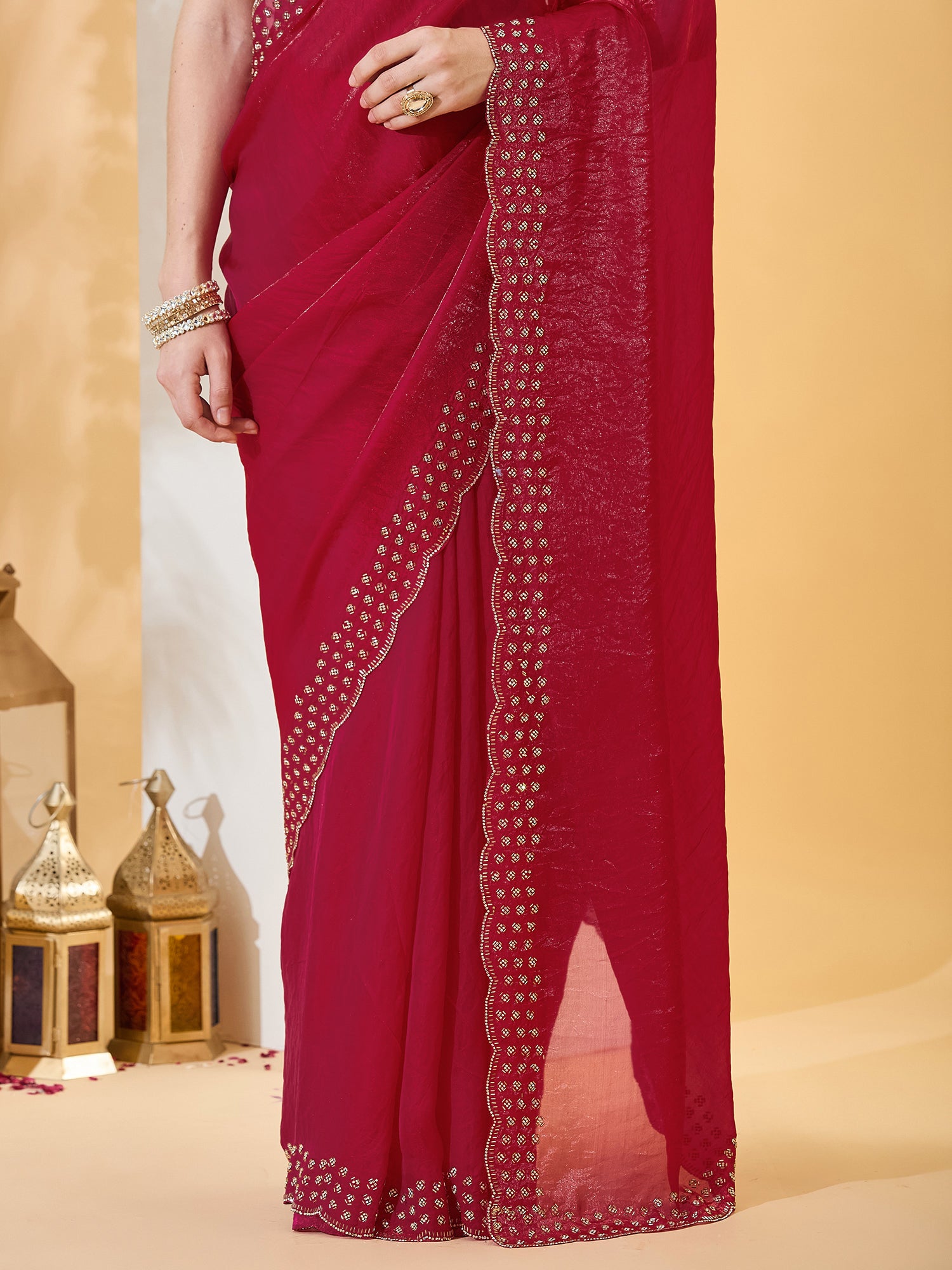 Red Satin saree – detail view 5