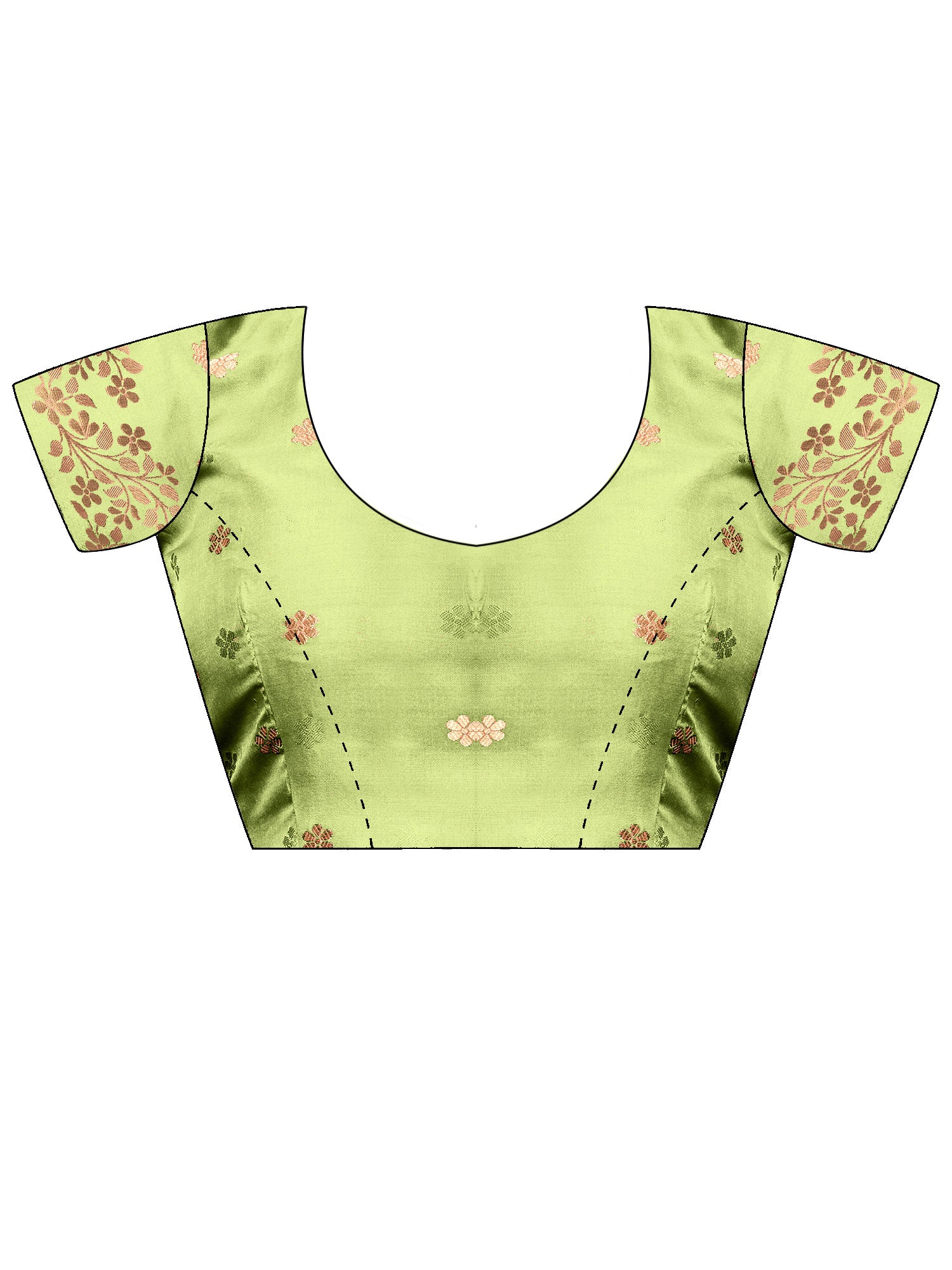 Unstitched sea green cotton blend blouse piece with ethnic motif design
