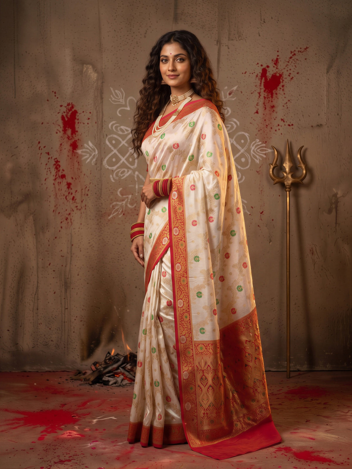 White Banarasi Silk saree – detail view 1