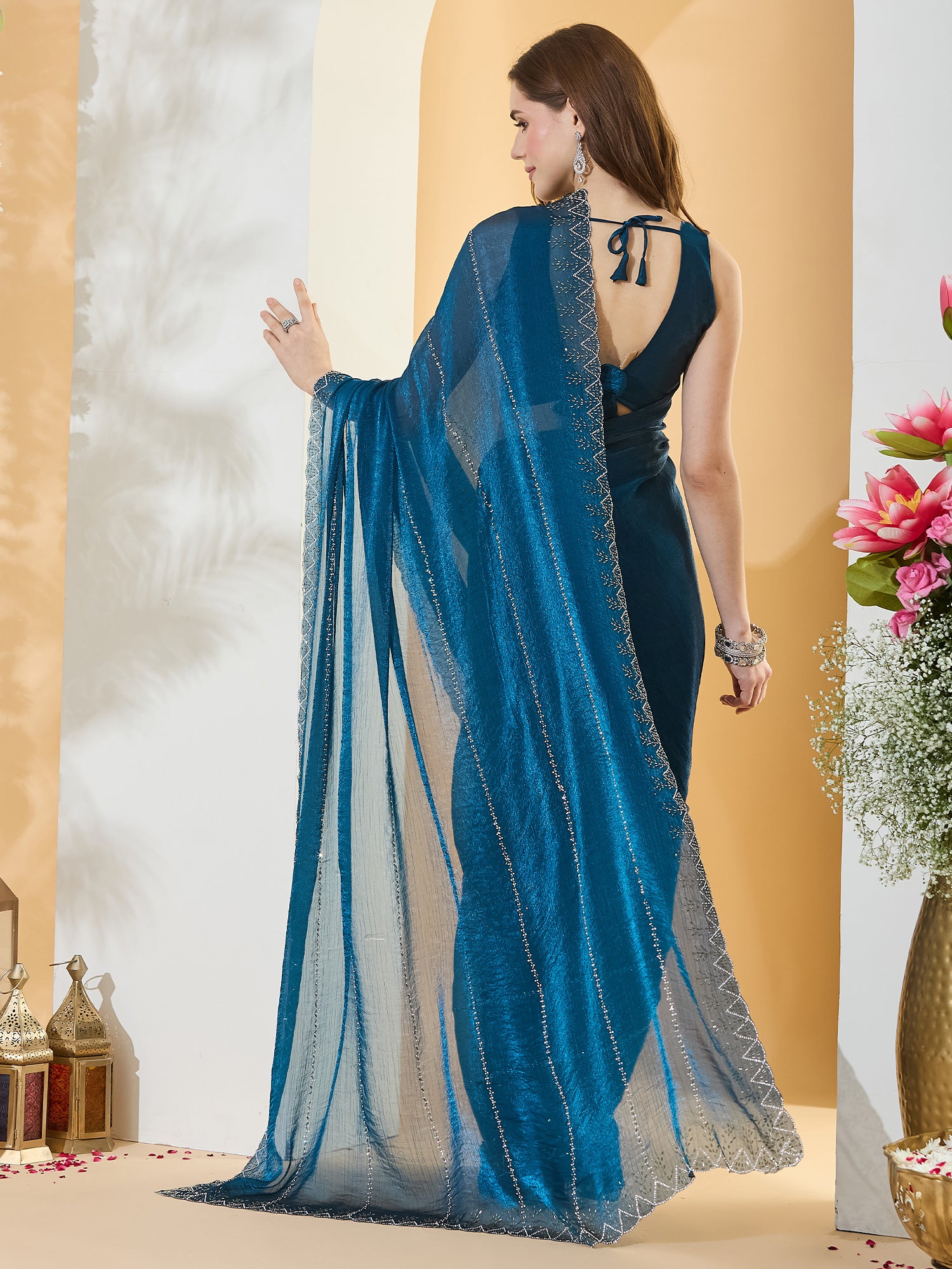 Navy Blue Chiffon saree – detail view 1