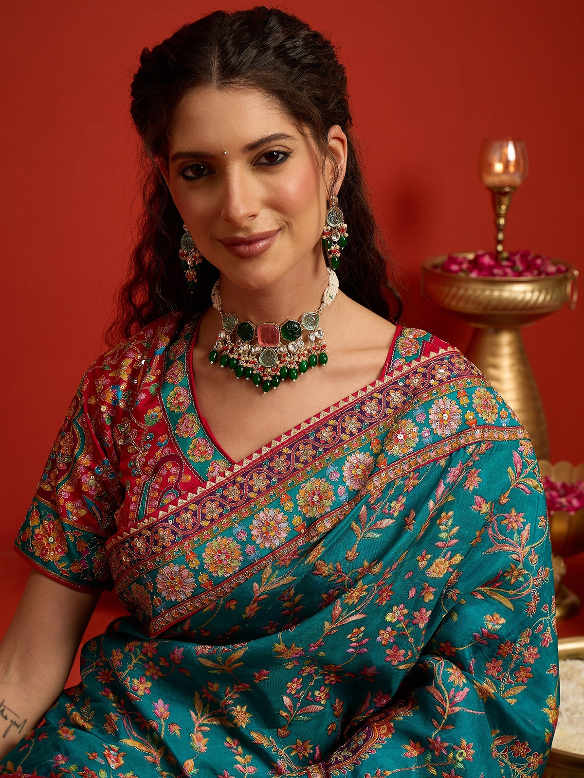 Aqua Blue Silk Blend saree – detail view 5