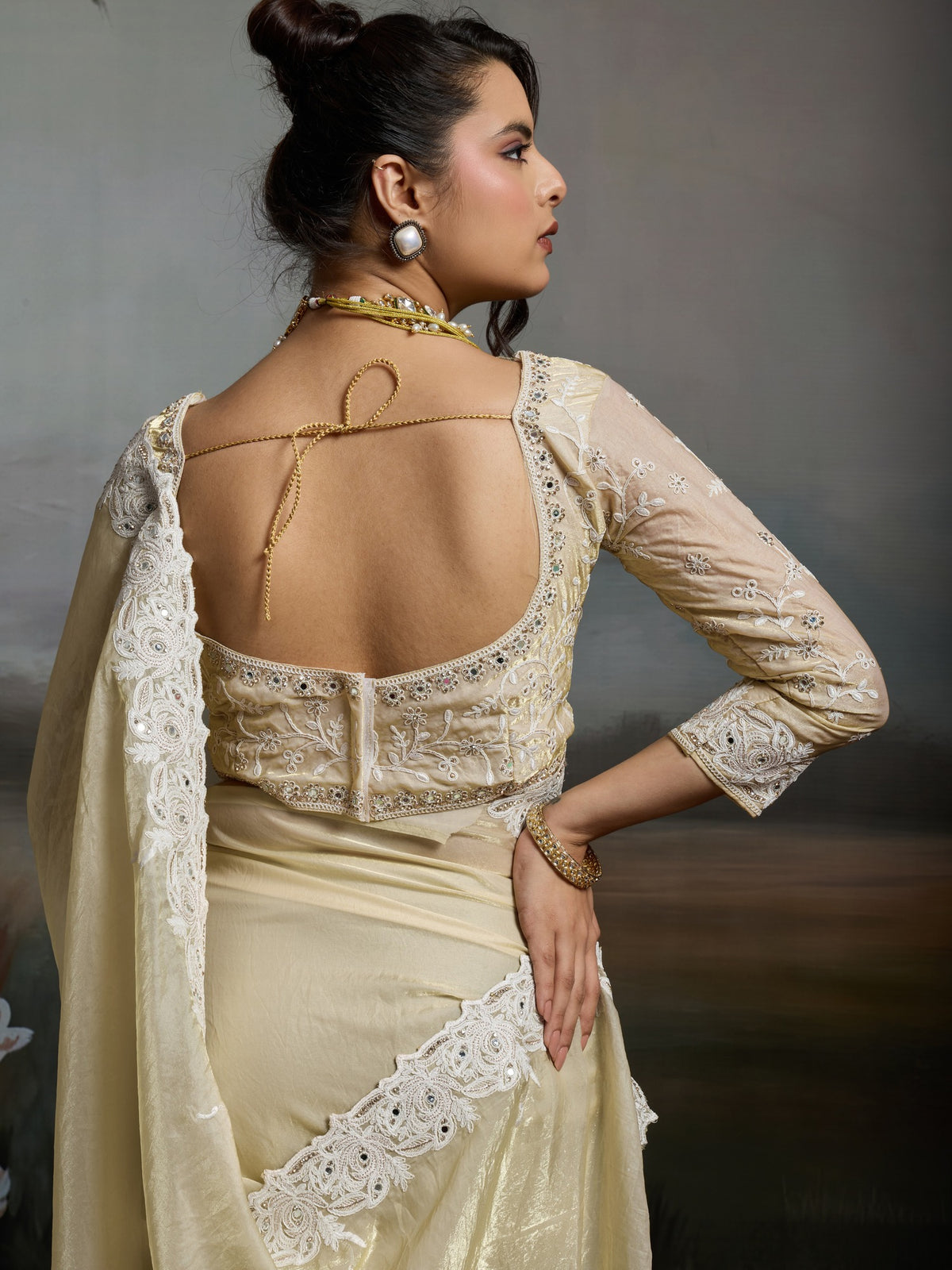 Off White Satin Silk saree – detail view 1