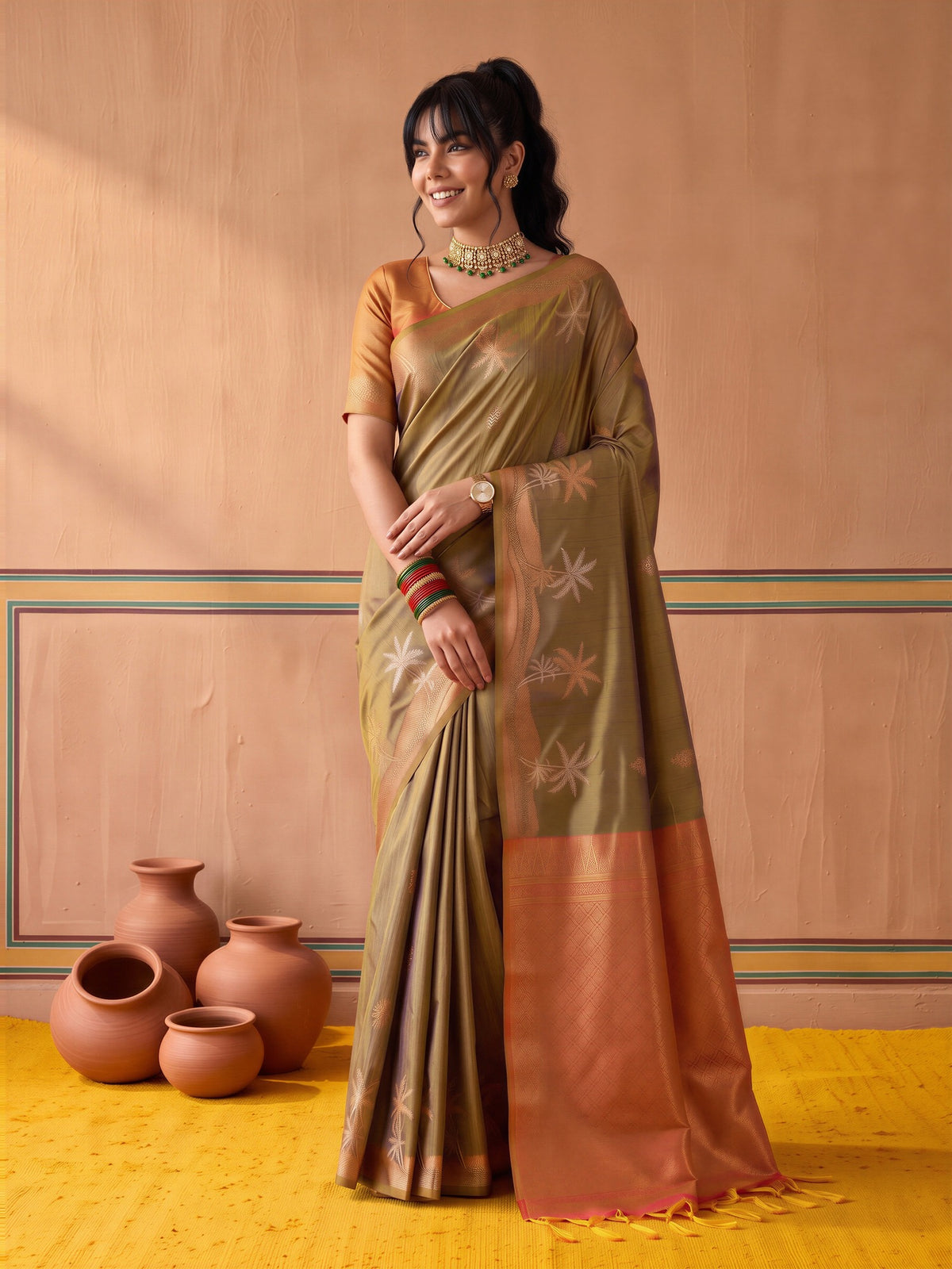 Light Green Tussar Silk saree – detail view 3
