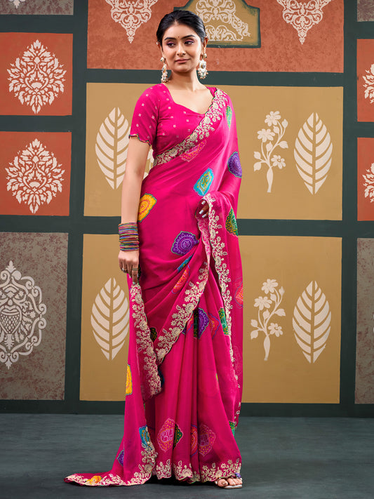 Pink Chiffon saree – detail view 1