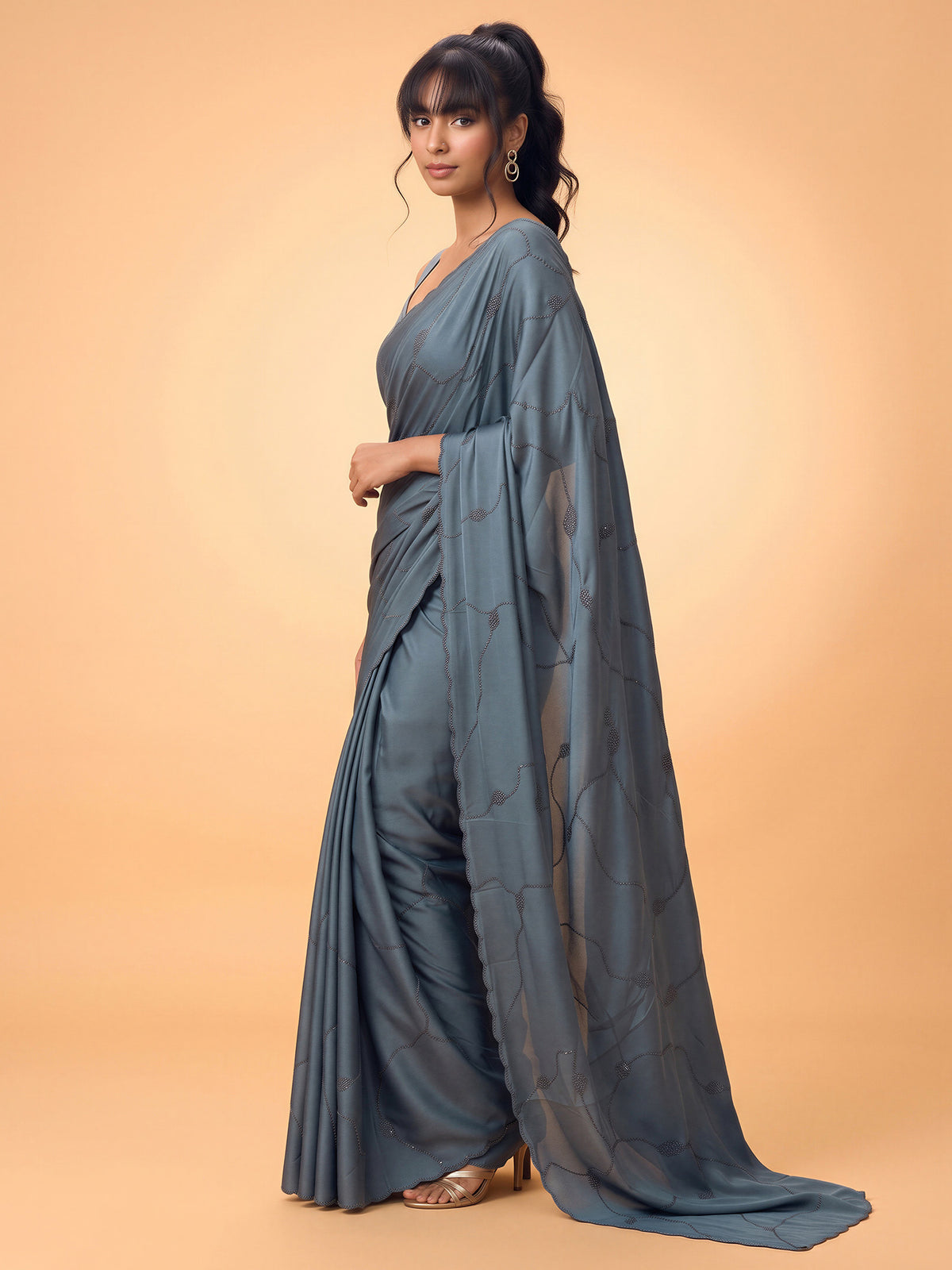 Teal Blue Satin Silk saree – detail view 2