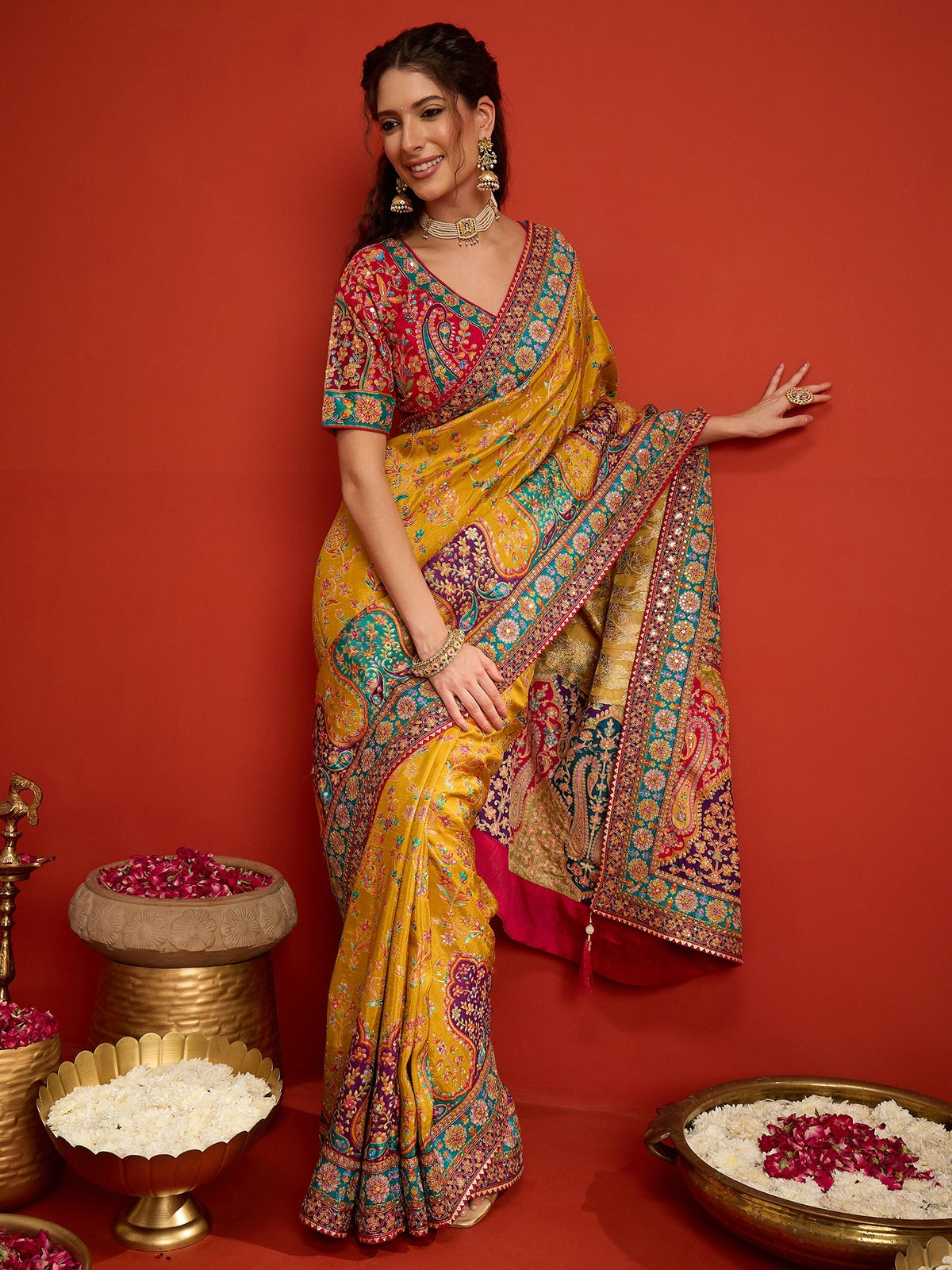 Mustard Silk Blend saree – detail view 4