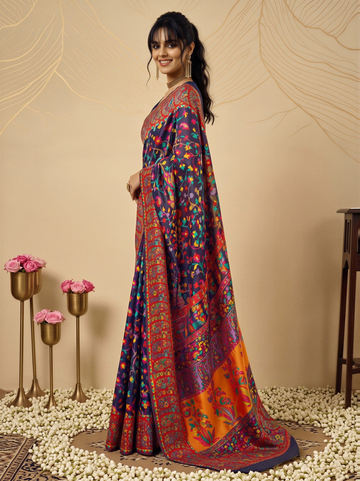 Navy Blue Cotton Silk saree – detail view 1