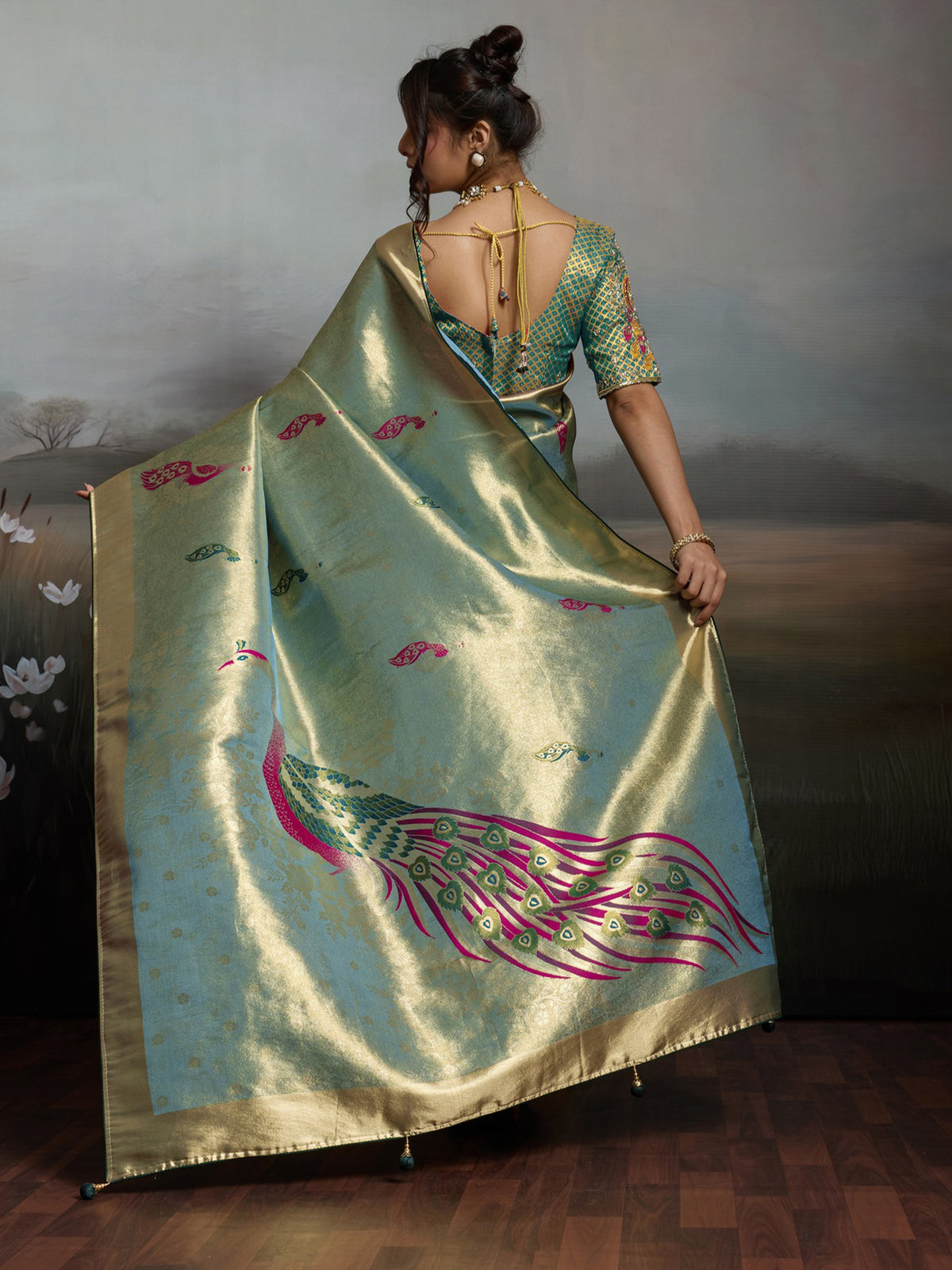 Teal Green Banarasi Silk saree – detail view 2