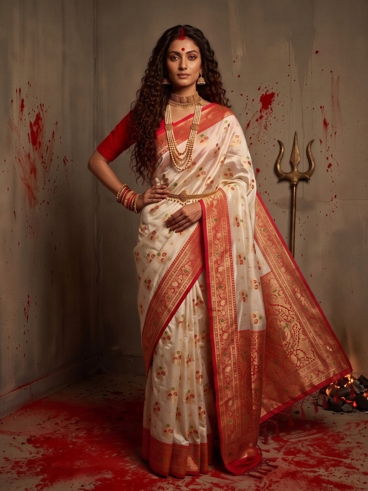 White Banarasi Silk saree – detail view 3