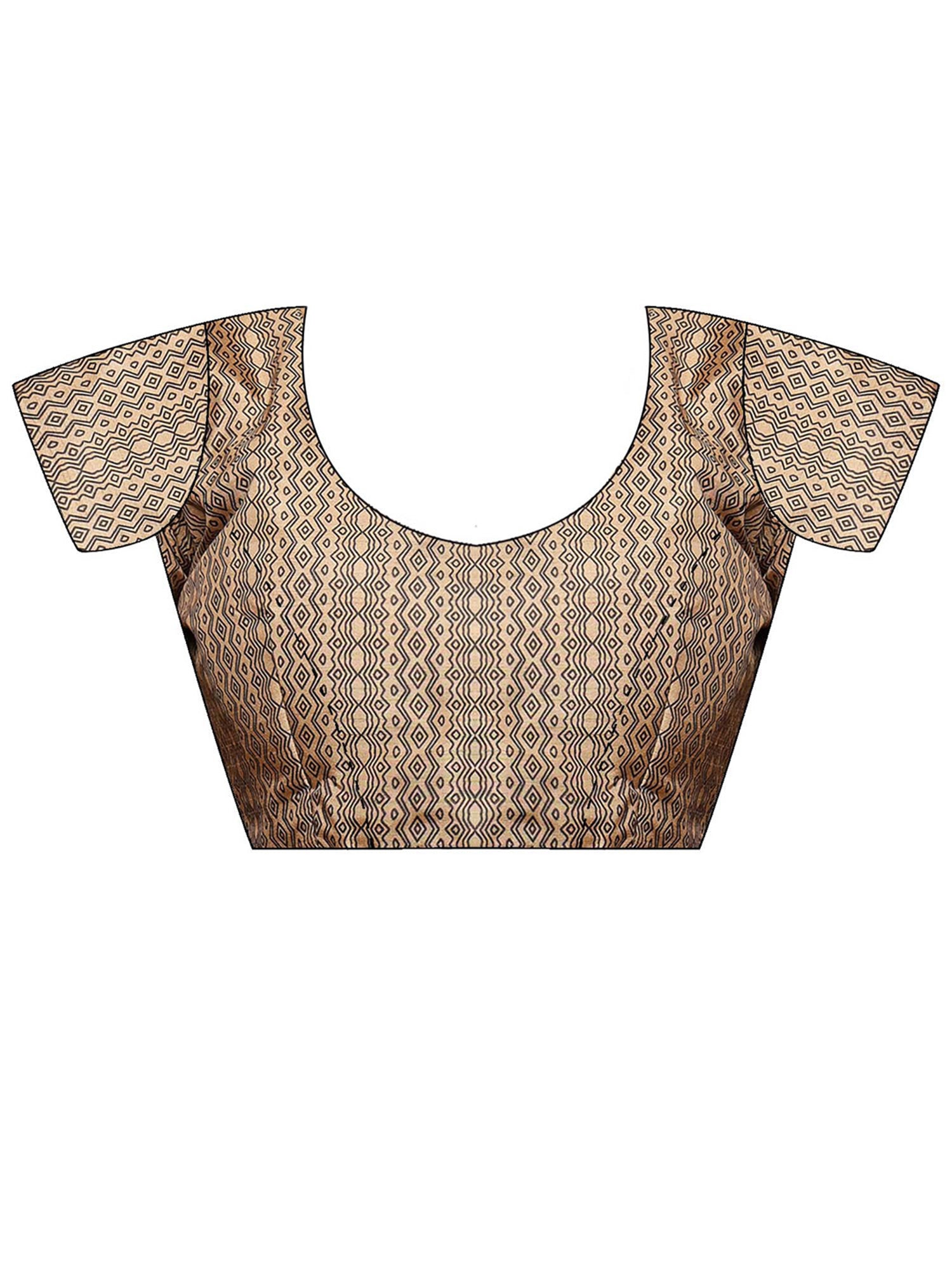 Unstitched beige silk blend blouse piece with geometric design