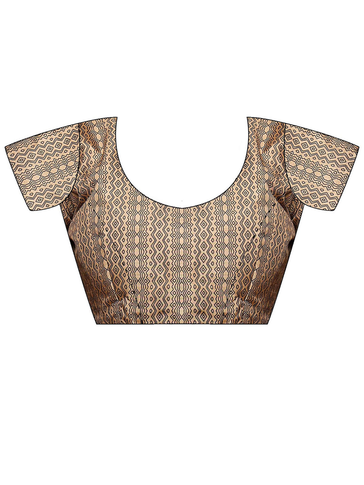 Unstitched beige silk blend blouse piece with geometric design