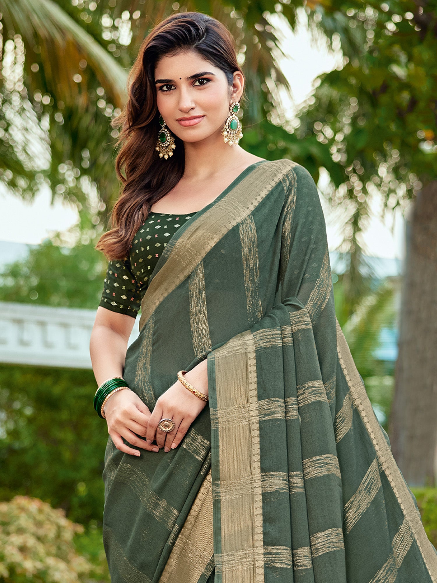 Light Green Georgette saree – detail view 2
