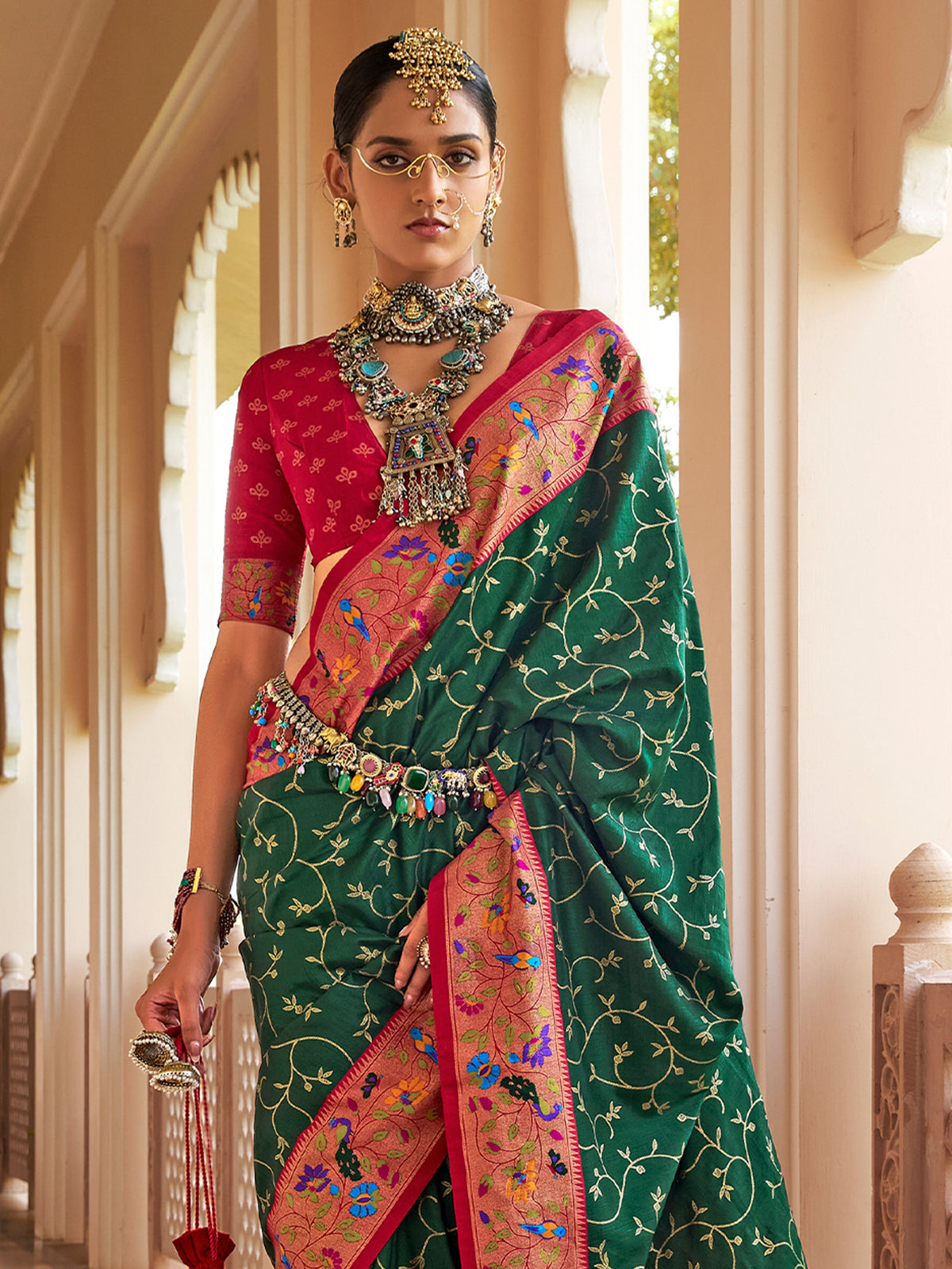 Green Silk Blend saree – detail view 3
