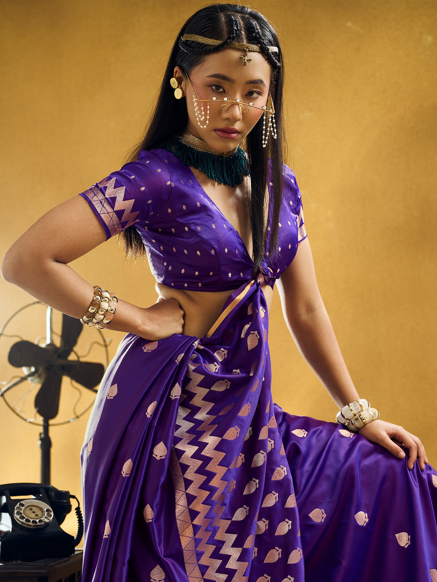 Purple Satin Silk saree – detail view 3