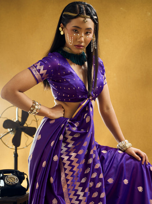 Purple Satin Silk saree – detail view 3