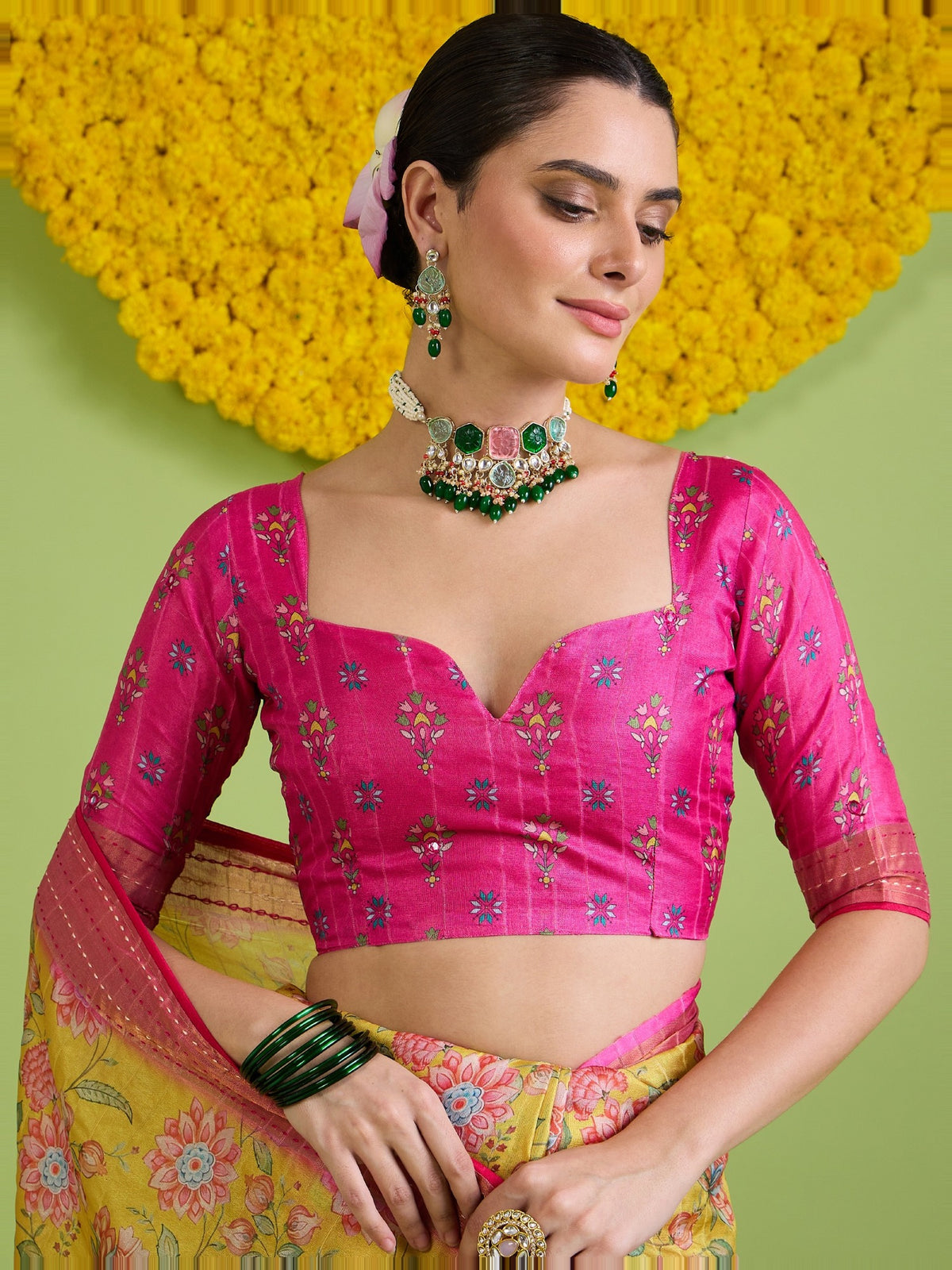 Yellow Tussar Silk saree – detail view 1