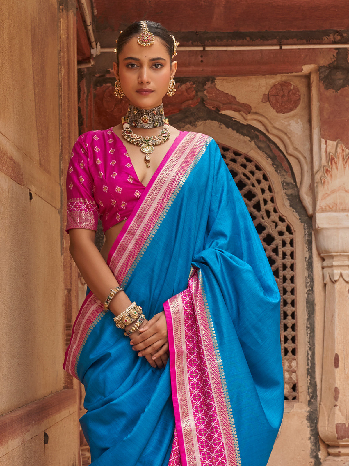 Turquoise Blue Silk Blend saree – detail view 3