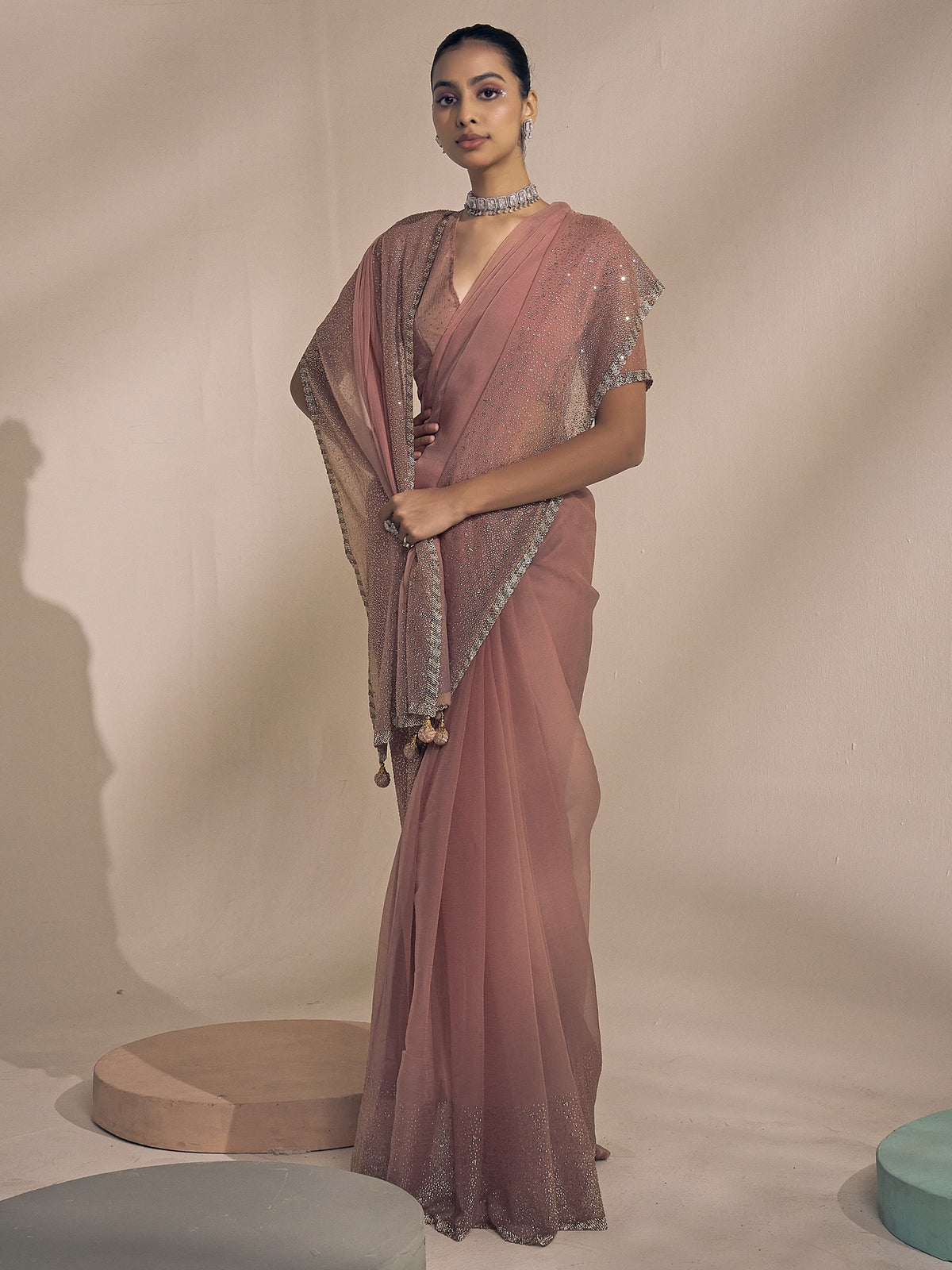 Rose Gold chiffon saree view 3