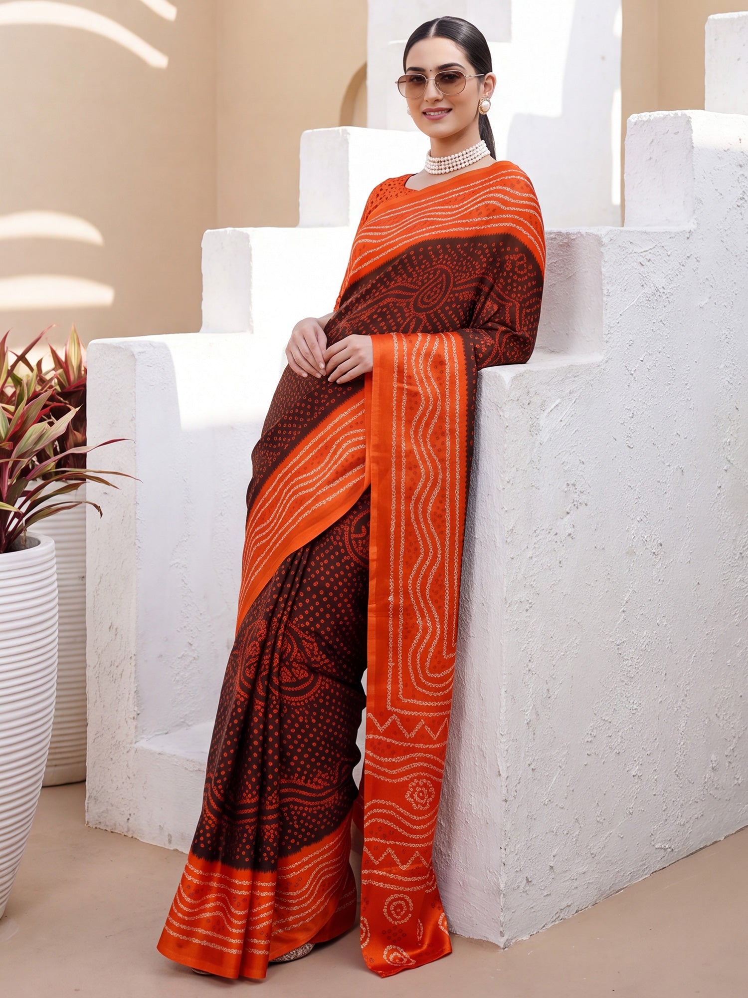 Brown Satin Silk saree – detail view 3